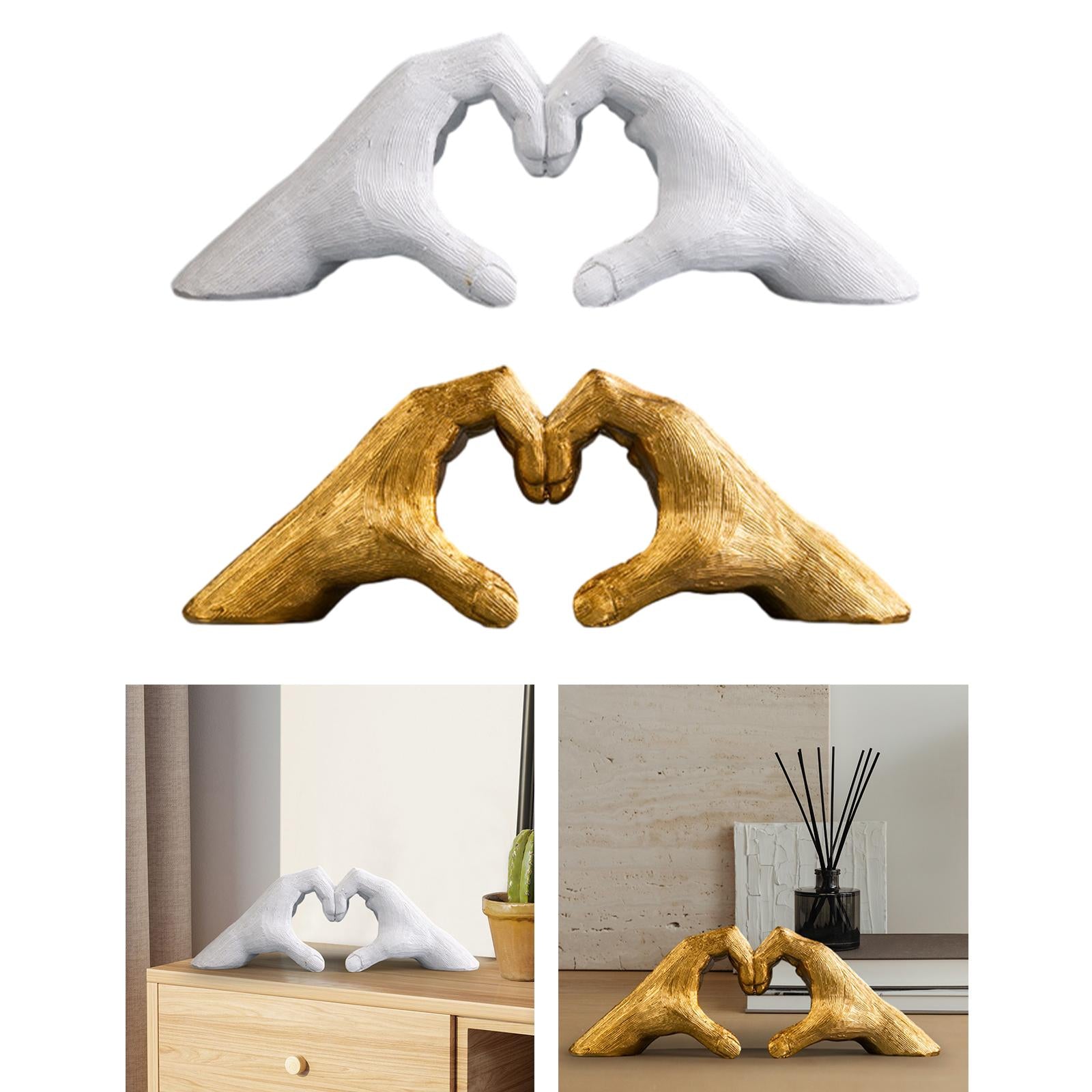 Heart Shape Finger Gesture Sculpture Decor for Shelf Table Centerpieces Home White