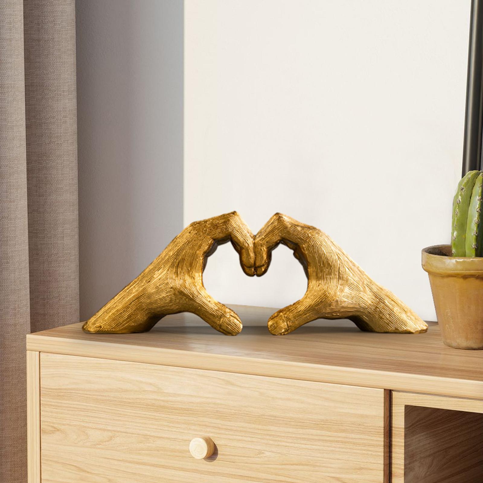 Heart Shape Finger Gesture Sculpture Decor for Shelf Table Centerpieces Home Gold