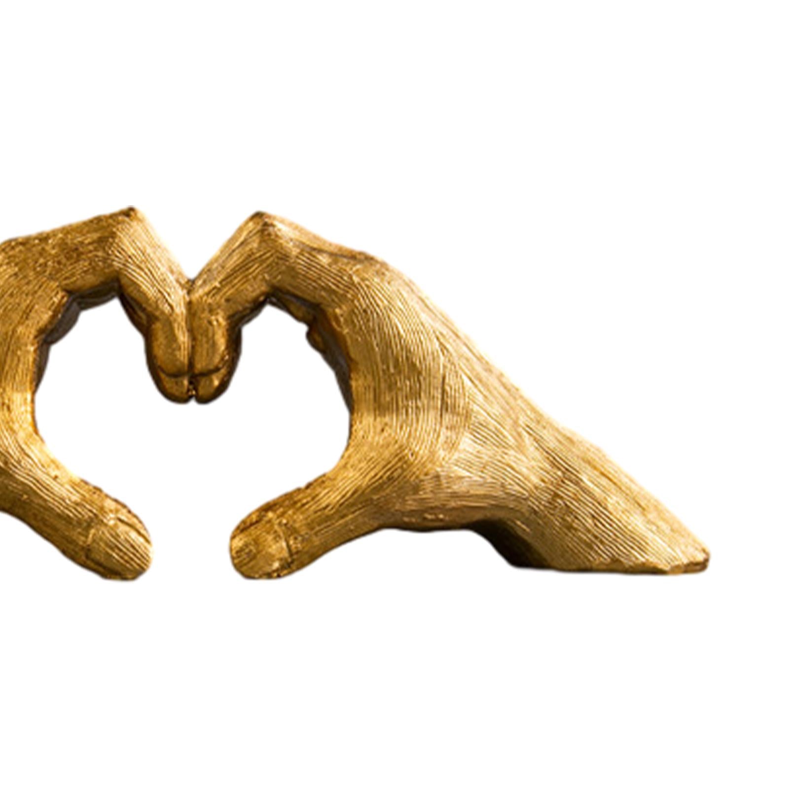 Heart Shape Finger Gesture Sculpture Decor for Shelf Table Centerpieces Home Gold