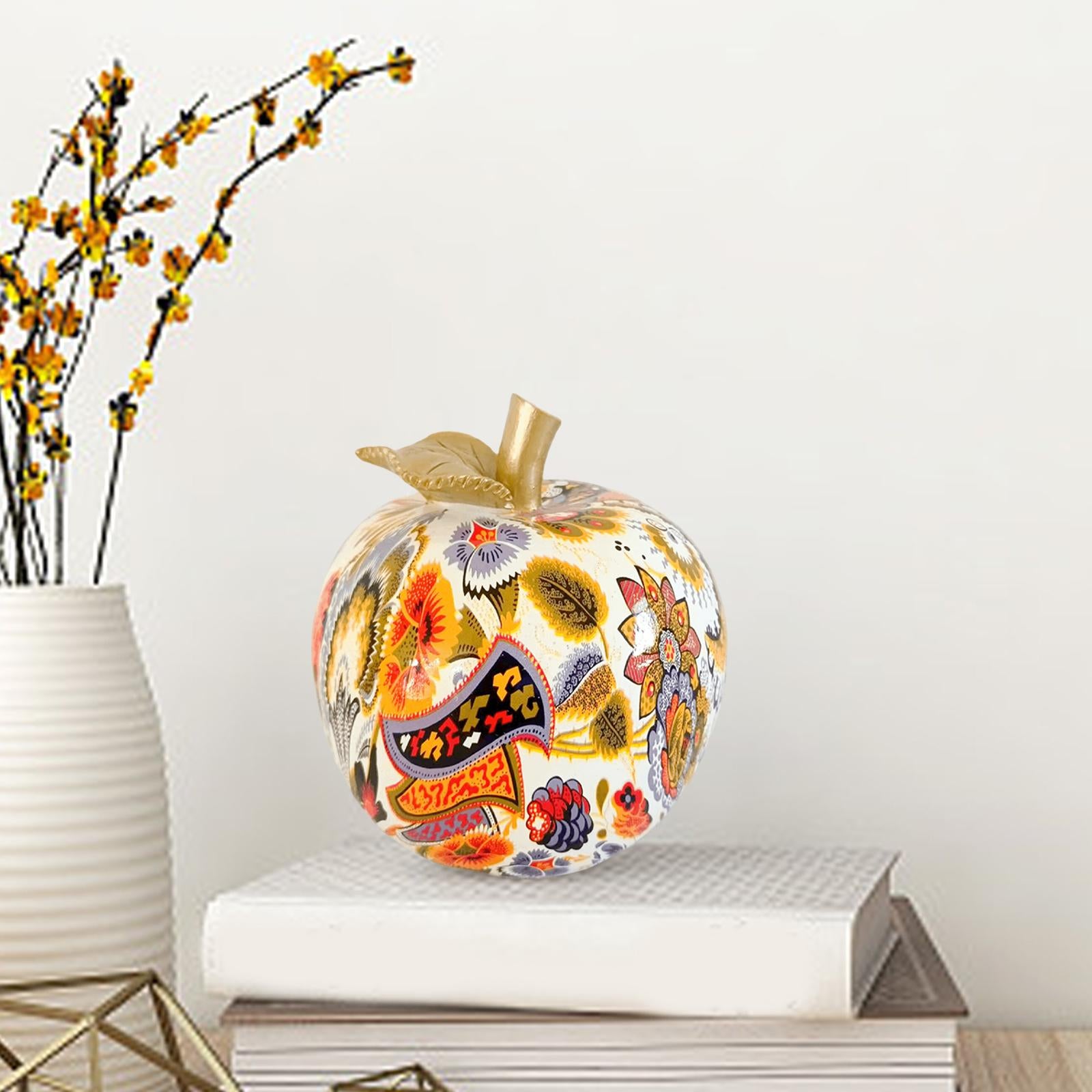 Graffiti Apple Statue Colorful Apple Resin Sculpture for Bookshelf Entry Bar Style B