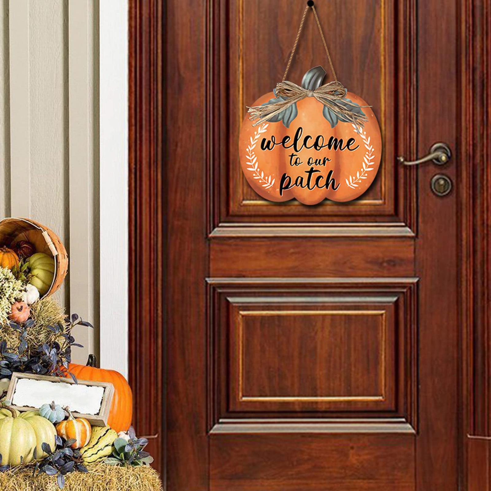 Pumpkin Wooden Hanging Sign Welcome Door Plate for Room Thanksgiving Outdoor