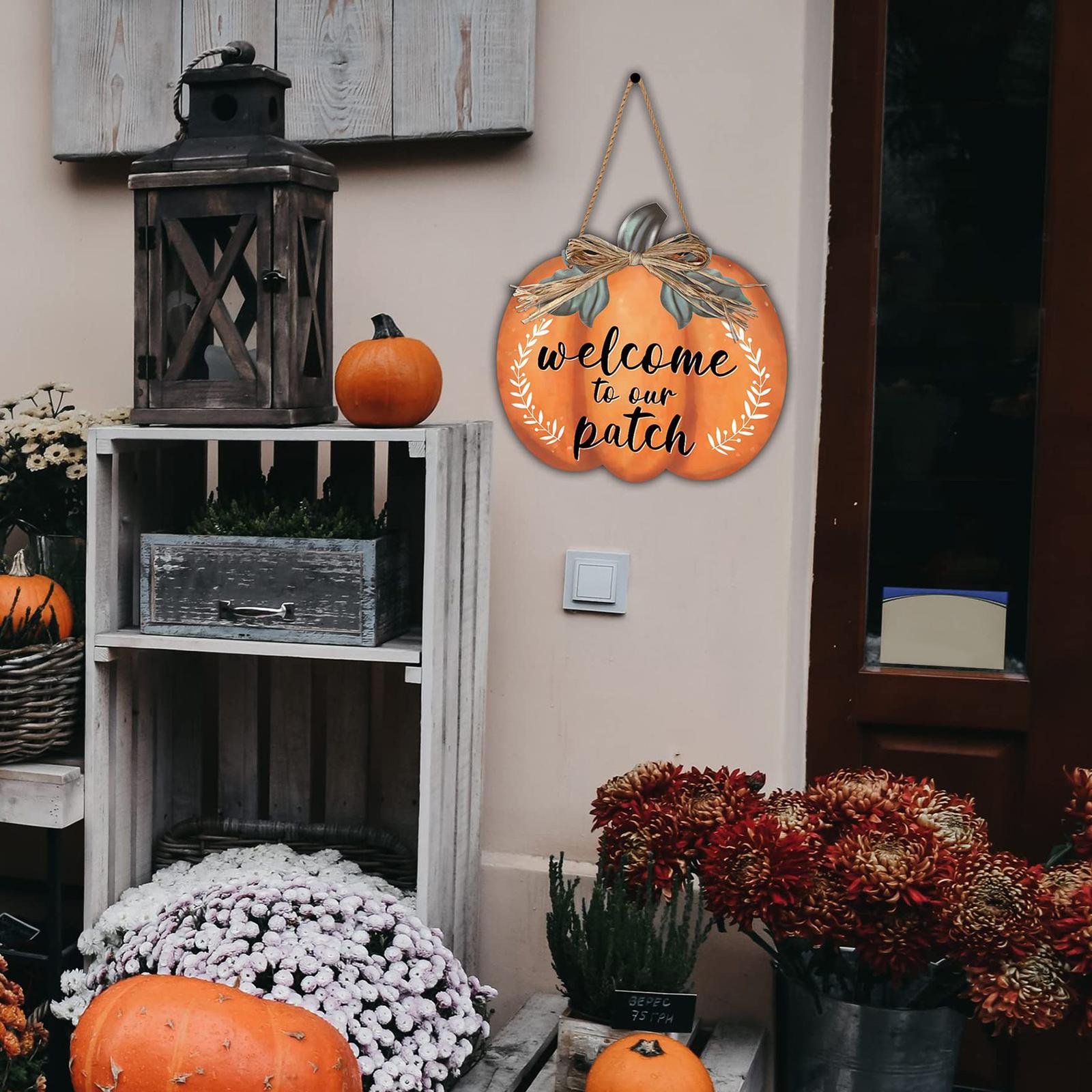 Pumpkin Wooden Hanging Sign Welcome Door Plate for Room Thanksgiving Outdoor
