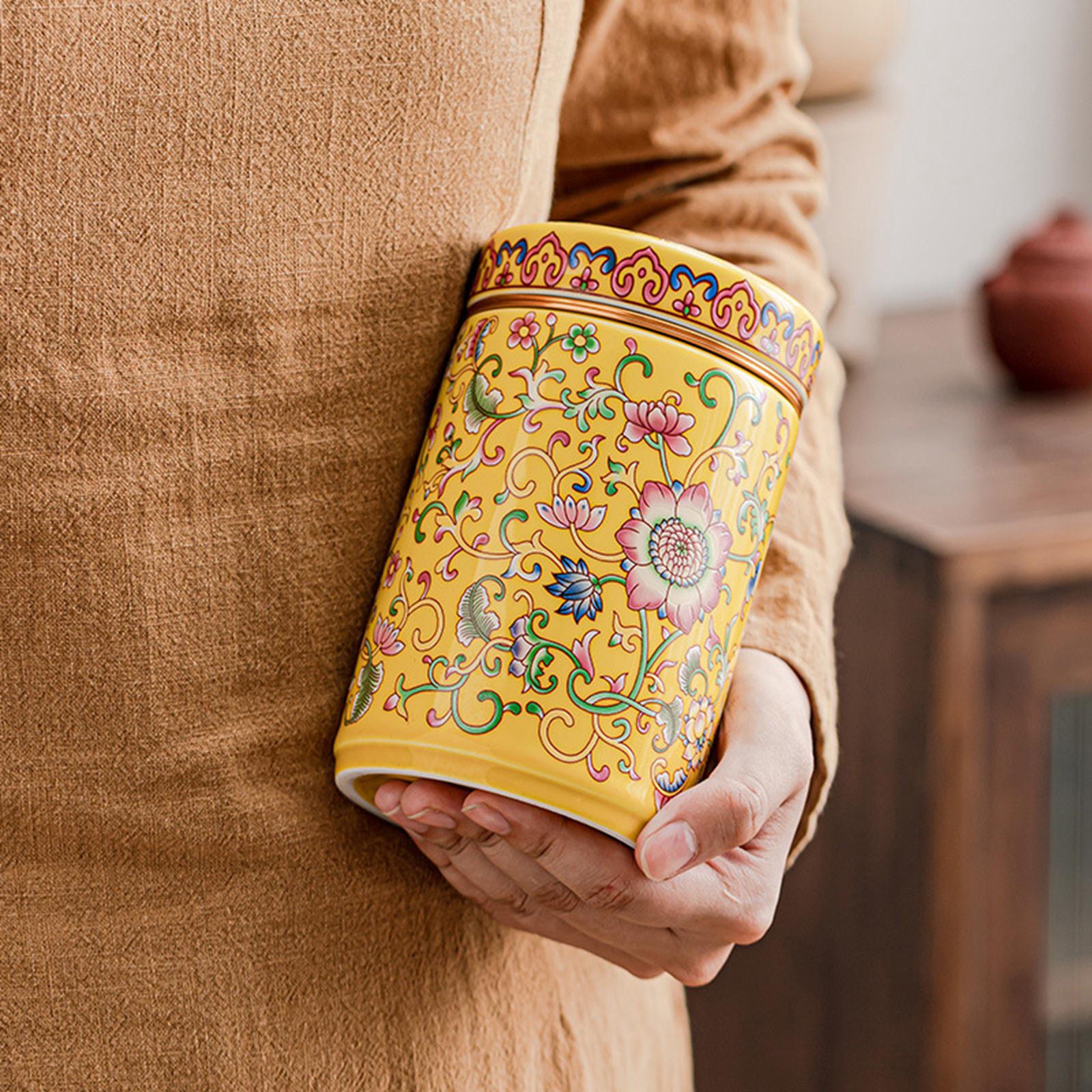 Temple Ginger Jar Tea Canister Decoration Versatile Tea Storage Jar with Lid Single Jar Yellow