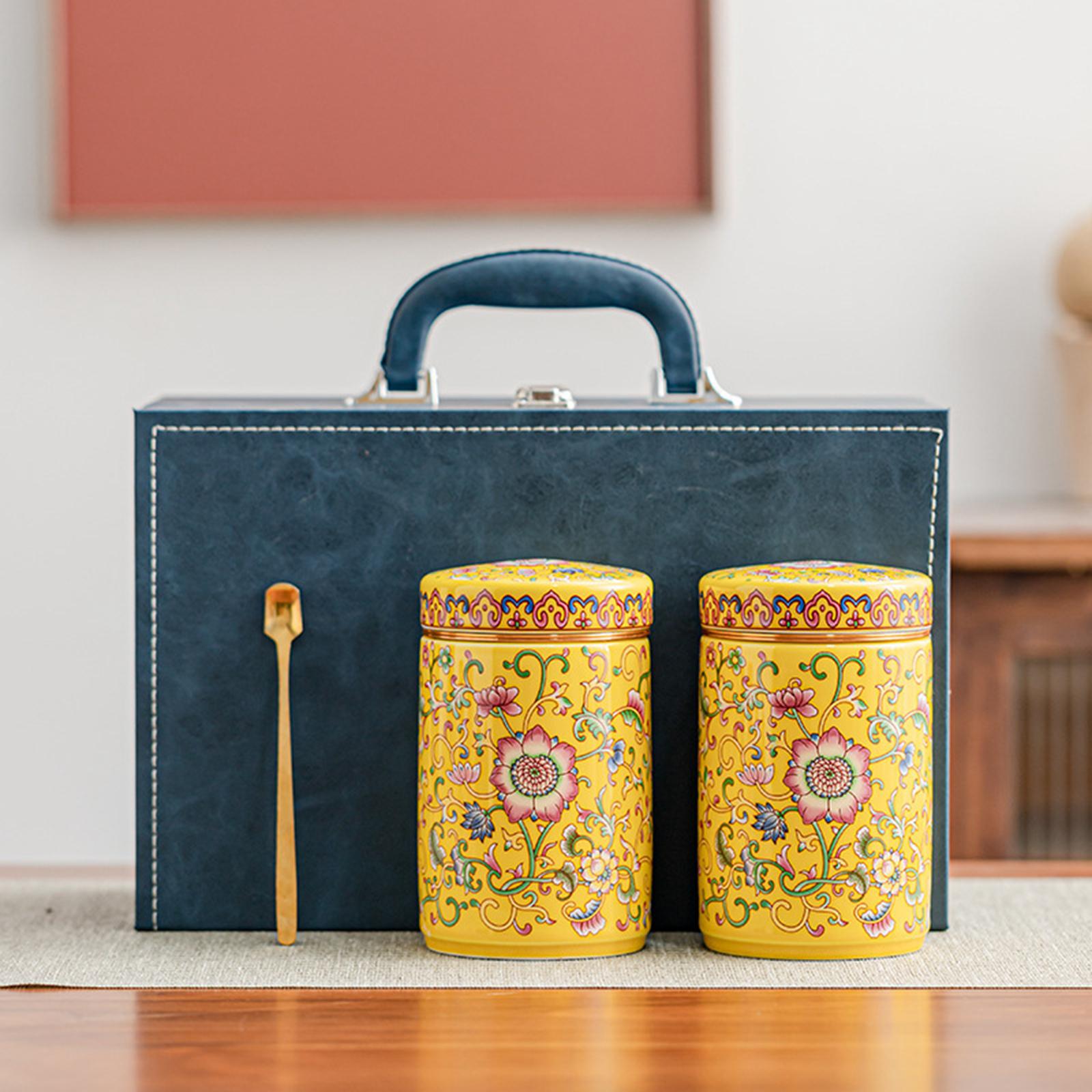 Temple Ginger Jar Tea Canister Decoration Versatile Tea Storage Jar with Lid Double Jar Yellow