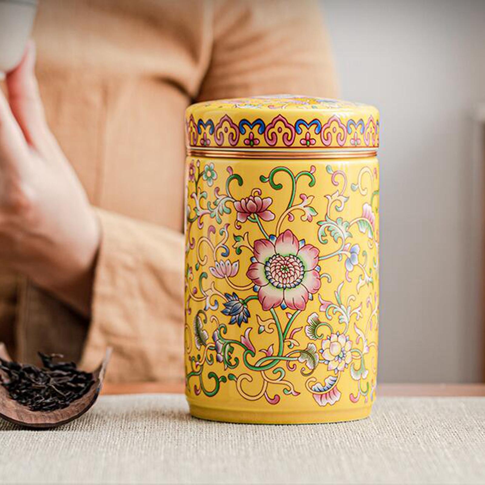Temple Ginger Jar Tea Canister Decoration Versatile Tea Storage Jar with Lid Double Jar Yellow
