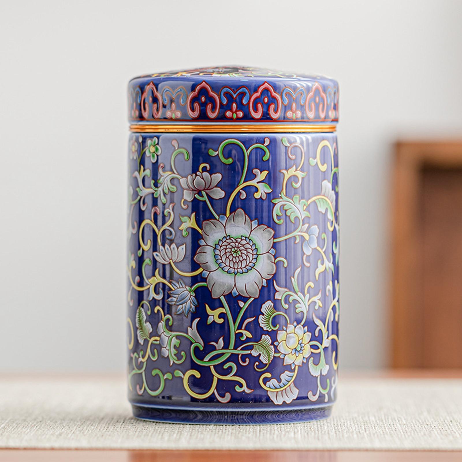 Temple Ginger Jar Tea Canister Decoration Versatile Tea Storage Jar with Lid Double Jar Blue