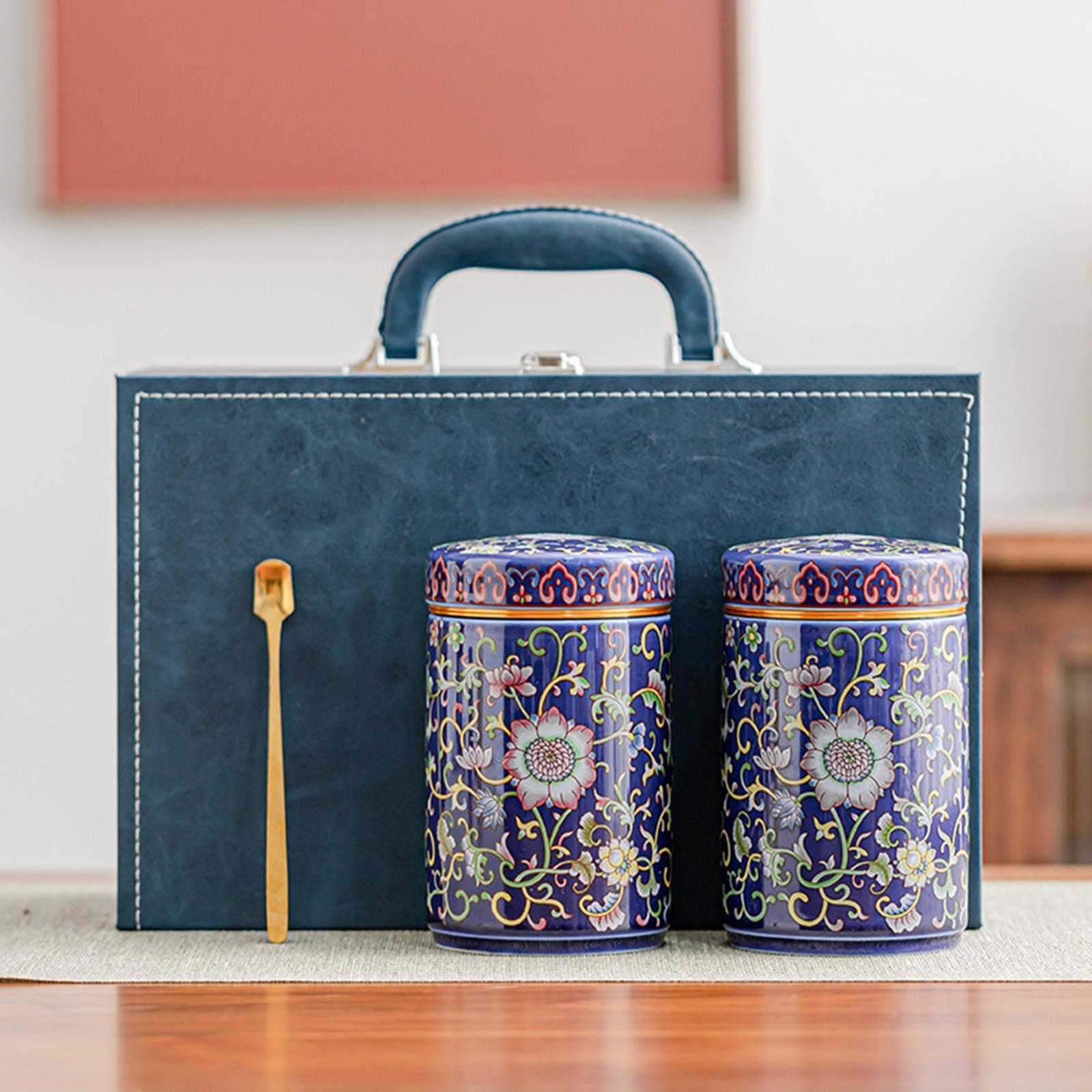 Temple Ginger Jar Tea Canister Decoration Versatile Tea Storage Jar with Lid Double Jar Blue