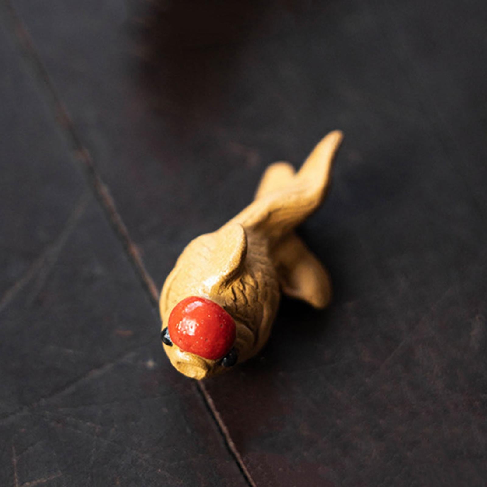 Pottery Clay Little Goldfish Sculpture Tea Pet Miniature Small Animal Statue