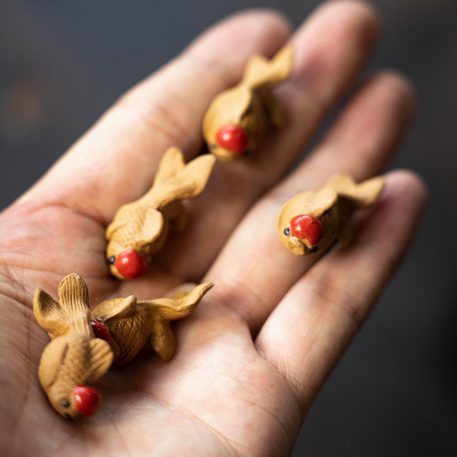Pottery Clay Little Goldfish Sculpture Tea Pet Miniature Small Animal Statue