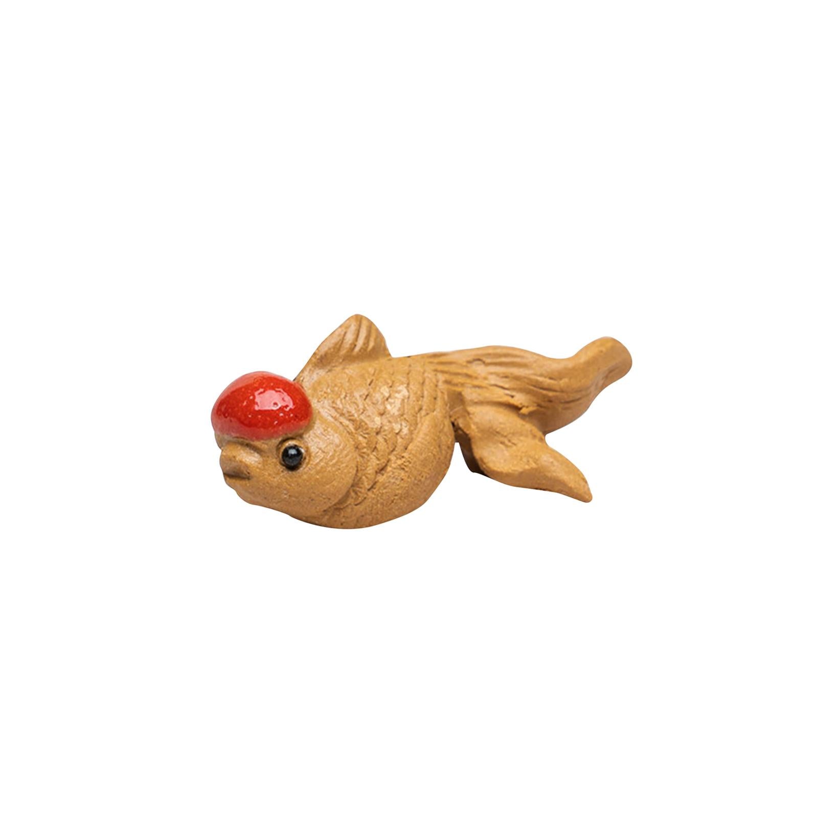 Pottery Clay Little Goldfish Sculpture Tea Pet Miniature Small Animal Statue