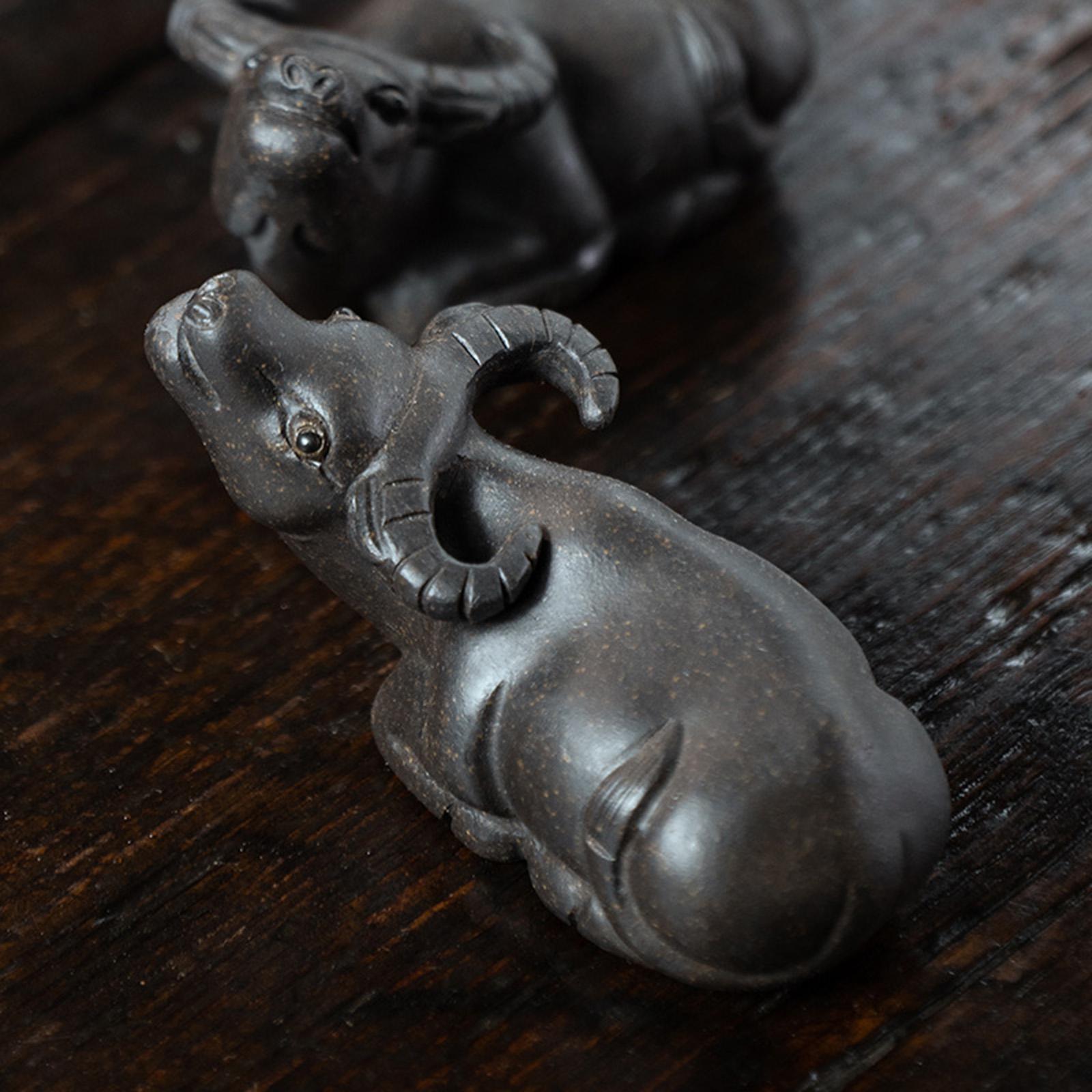 Tea Pet Ornament Craft Cow Statue for Table Centerpiece Living Room Bookcase