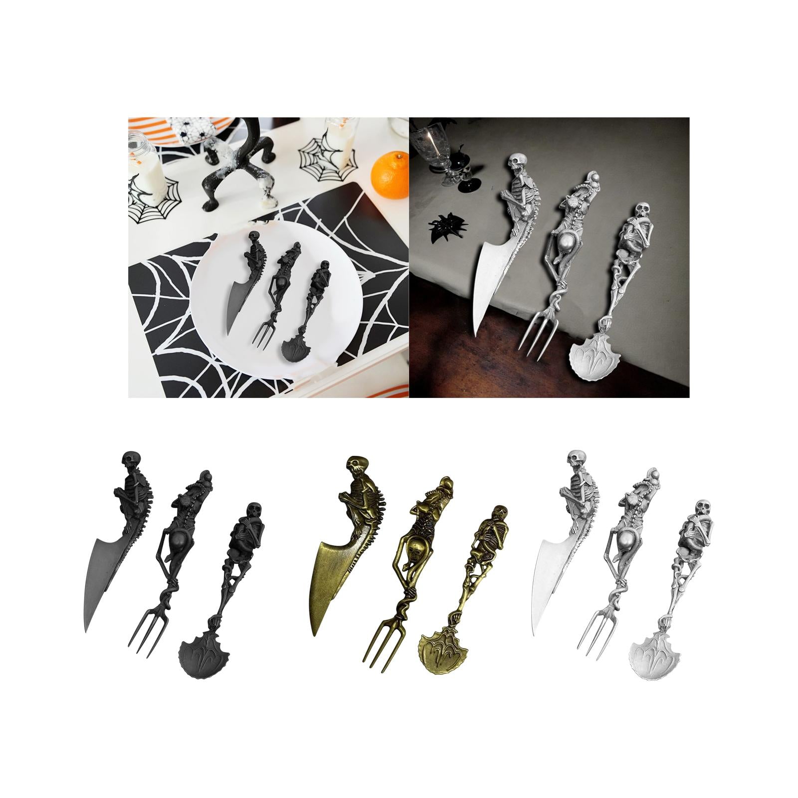 Fork Knife Spoon Set Halloween Decorations Kitchen Cutlery for Party Holiday Black