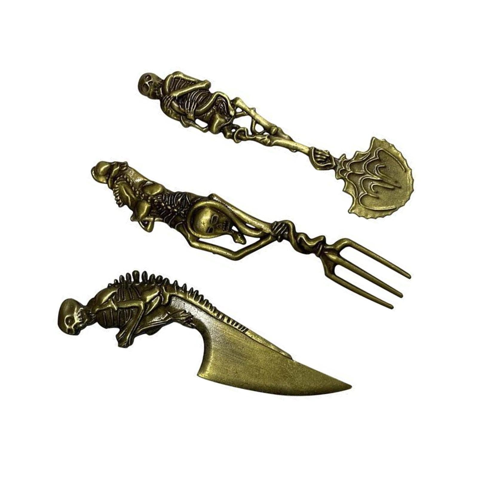 Fork Knife Spoon Set Halloween Decorations Kitchen Cutlery for Party Holiday Gold