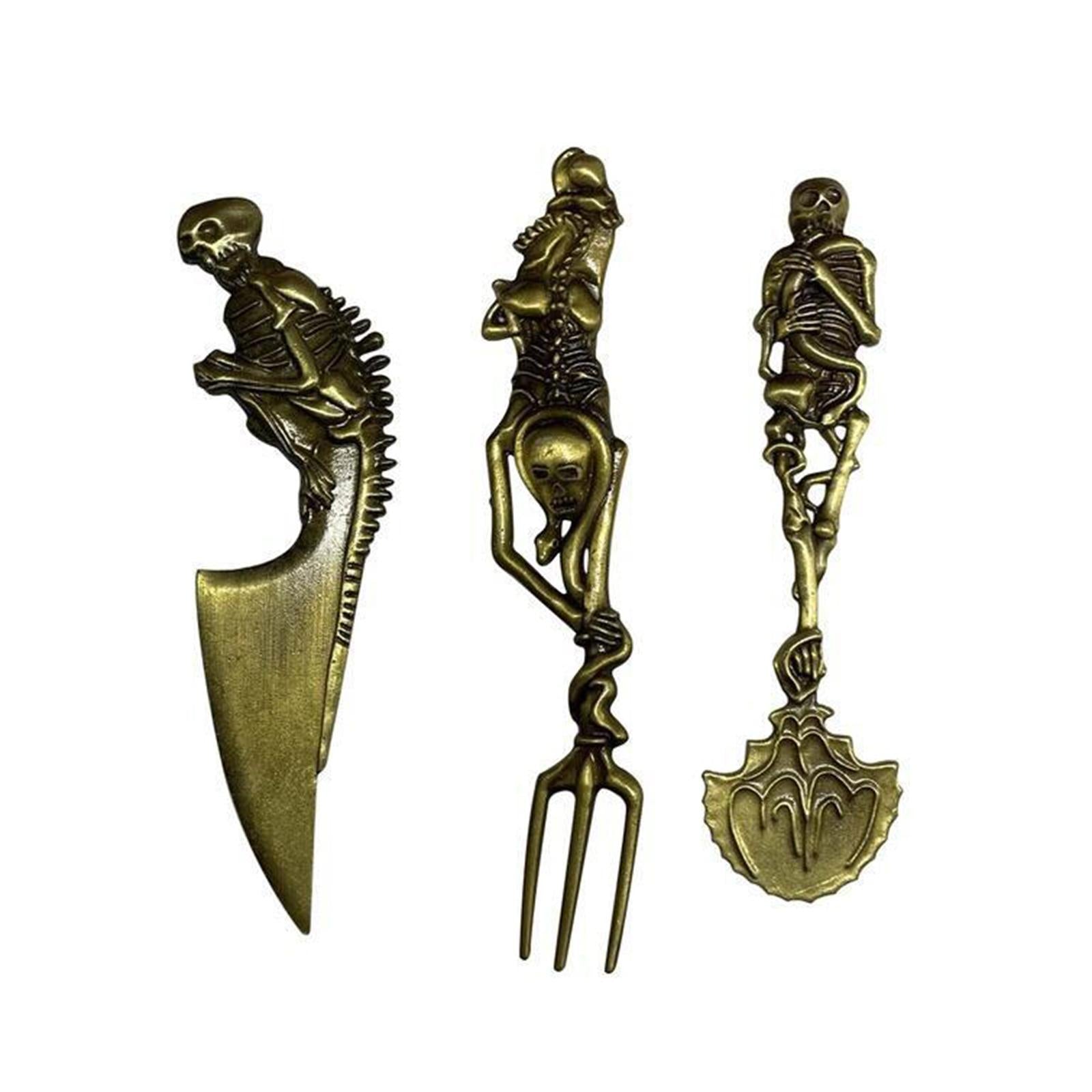 Fork Knife Spoon Set Halloween Decorations Kitchen Cutlery for Party Holiday Gold