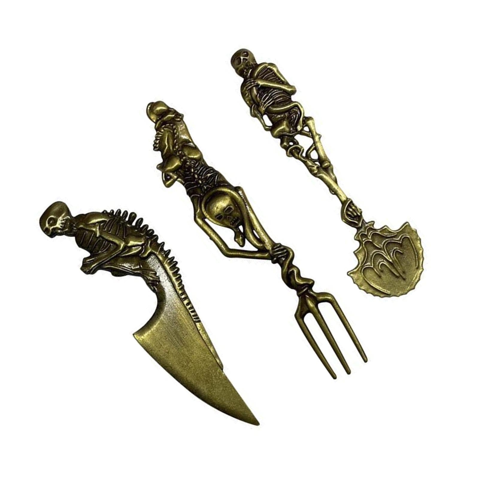 Fork Knife Spoon Set Halloween Decorations Kitchen Cutlery for Party Holiday Gold