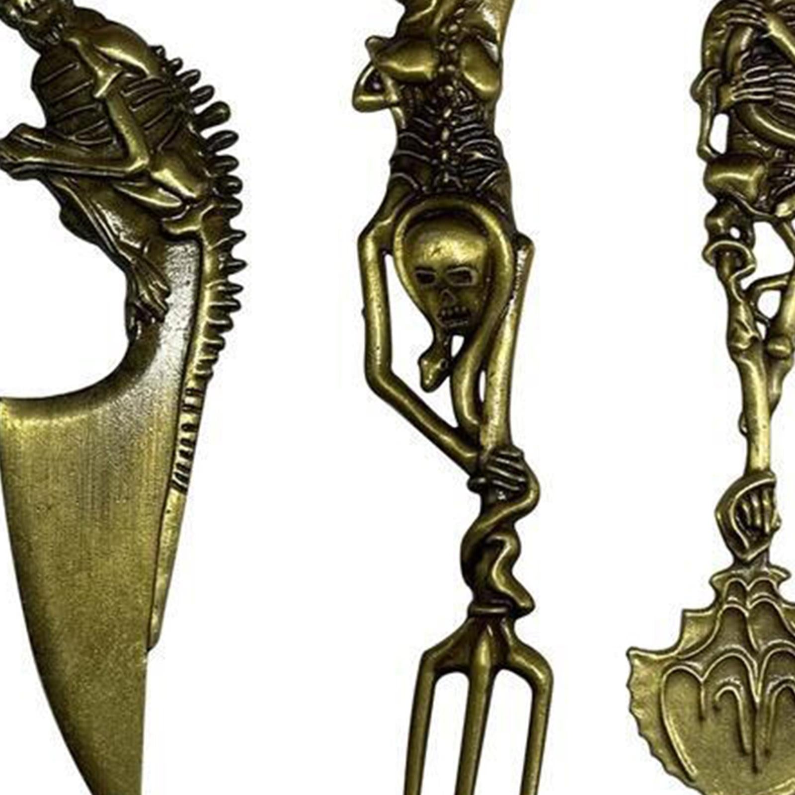 Fork Knife Spoon Set Halloween Decorations Kitchen Cutlery for Party Holiday Gold