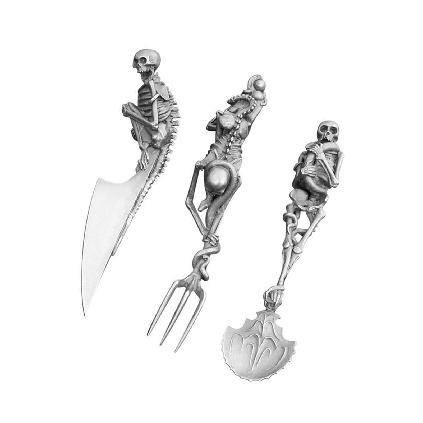 Fork Knife Spoon Set Halloween Decorations Kitchen Cutlery for Party Holiday Silver