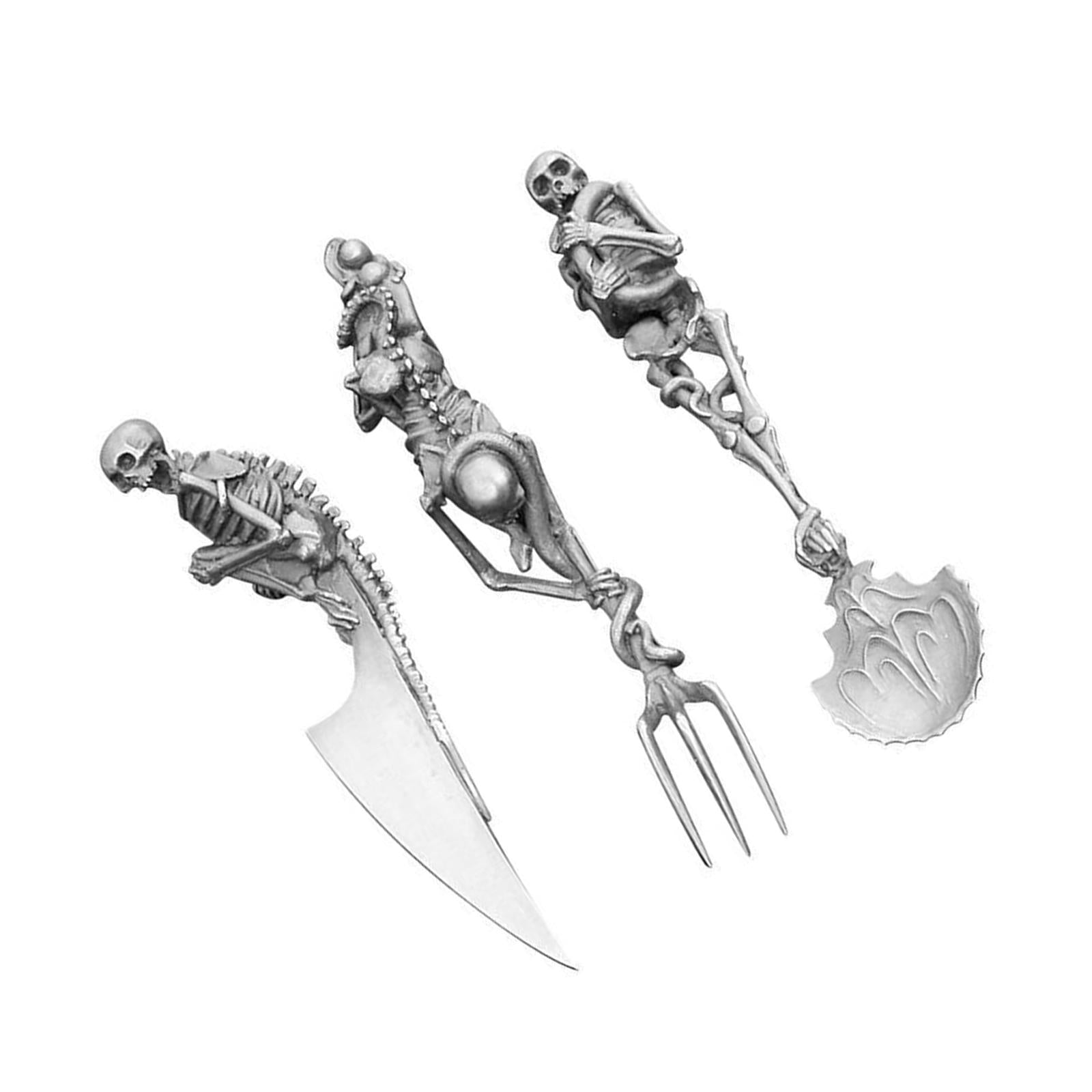 Fork Knife Spoon Set Halloween Decorations Kitchen Cutlery for Party Holiday Silver
