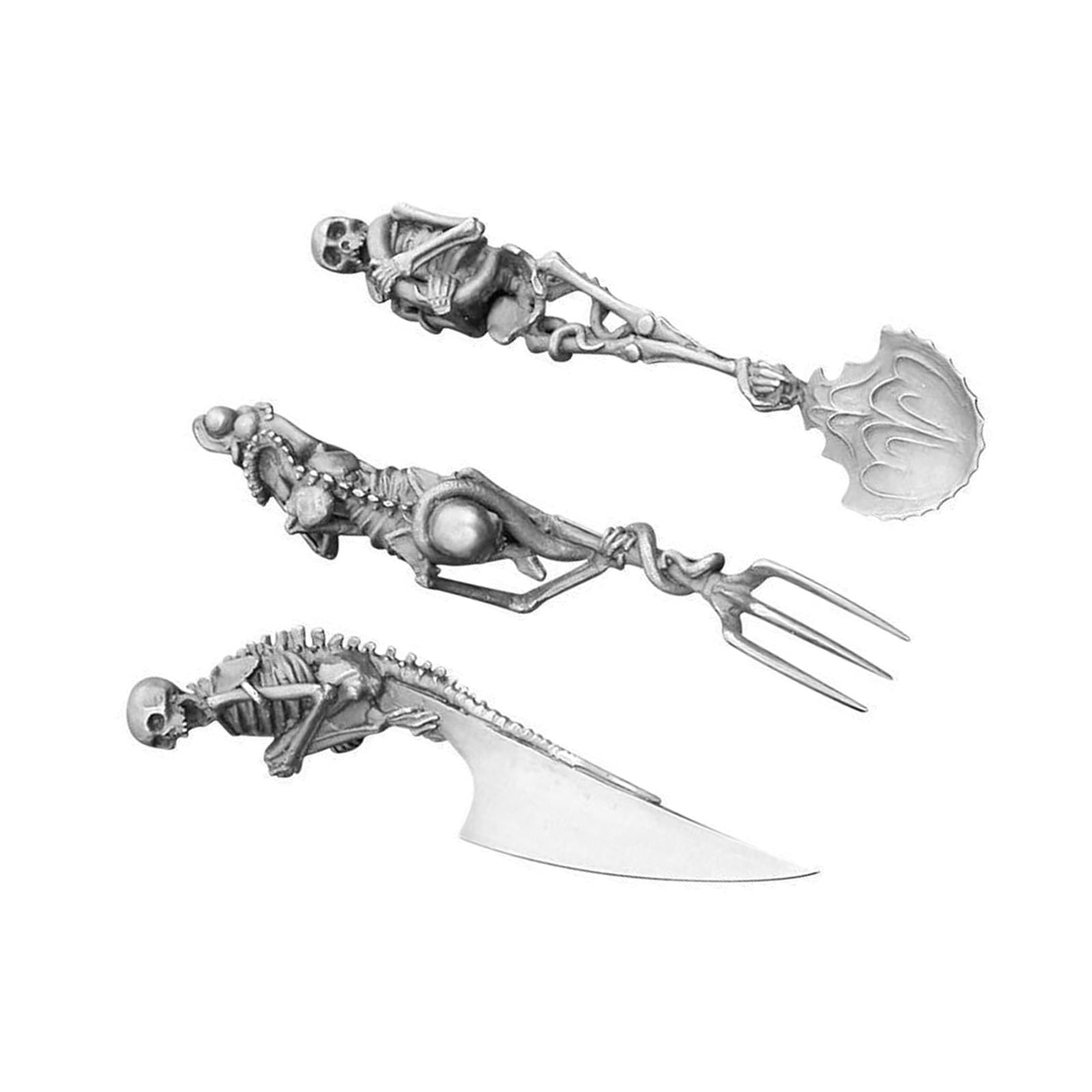 Fork Knife Spoon Set Halloween Decorations Kitchen Cutlery for Party Holiday Silver