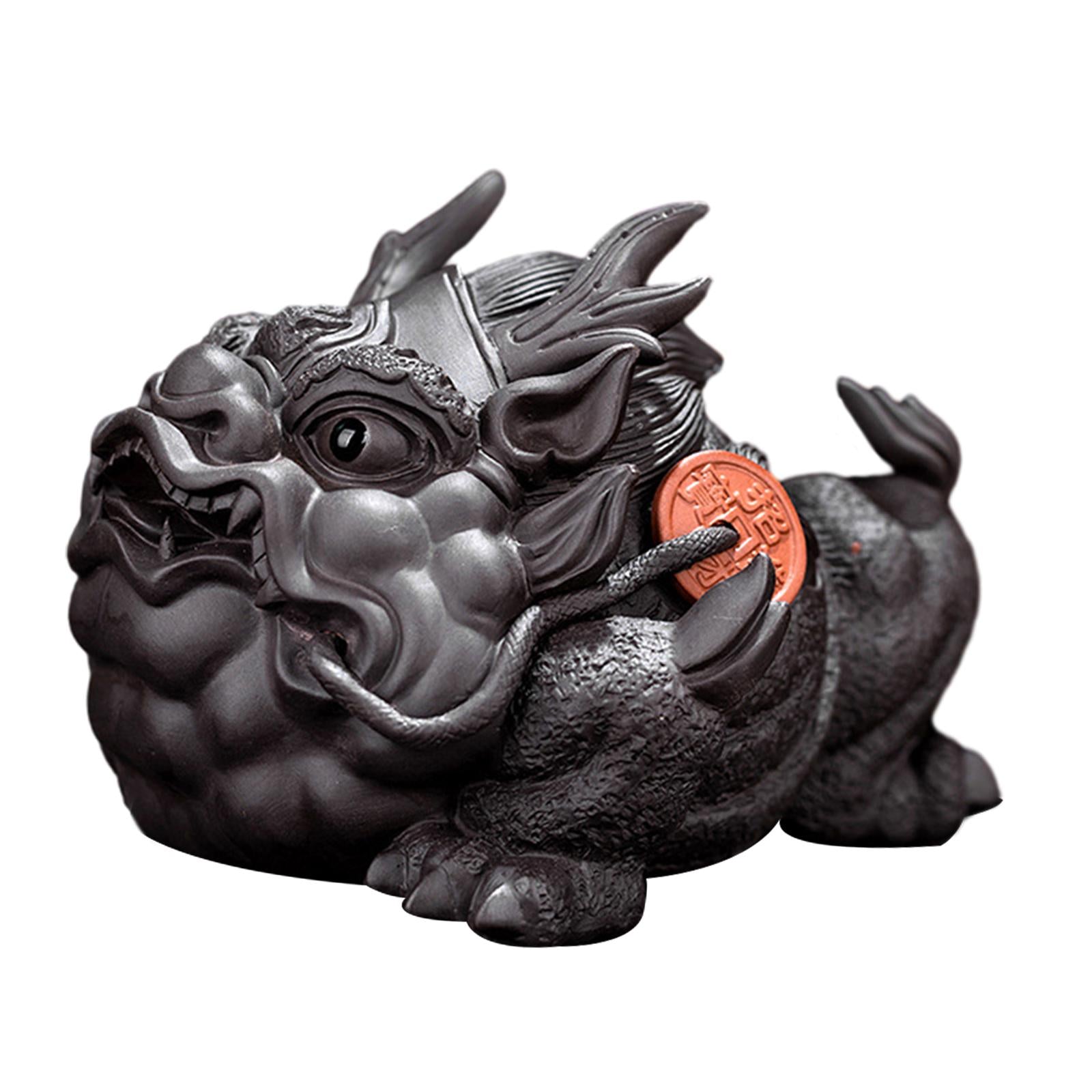 Toad Figurine Artwork Sculpture Tea Pet Sculpture for Desktop Bedroom Office black
