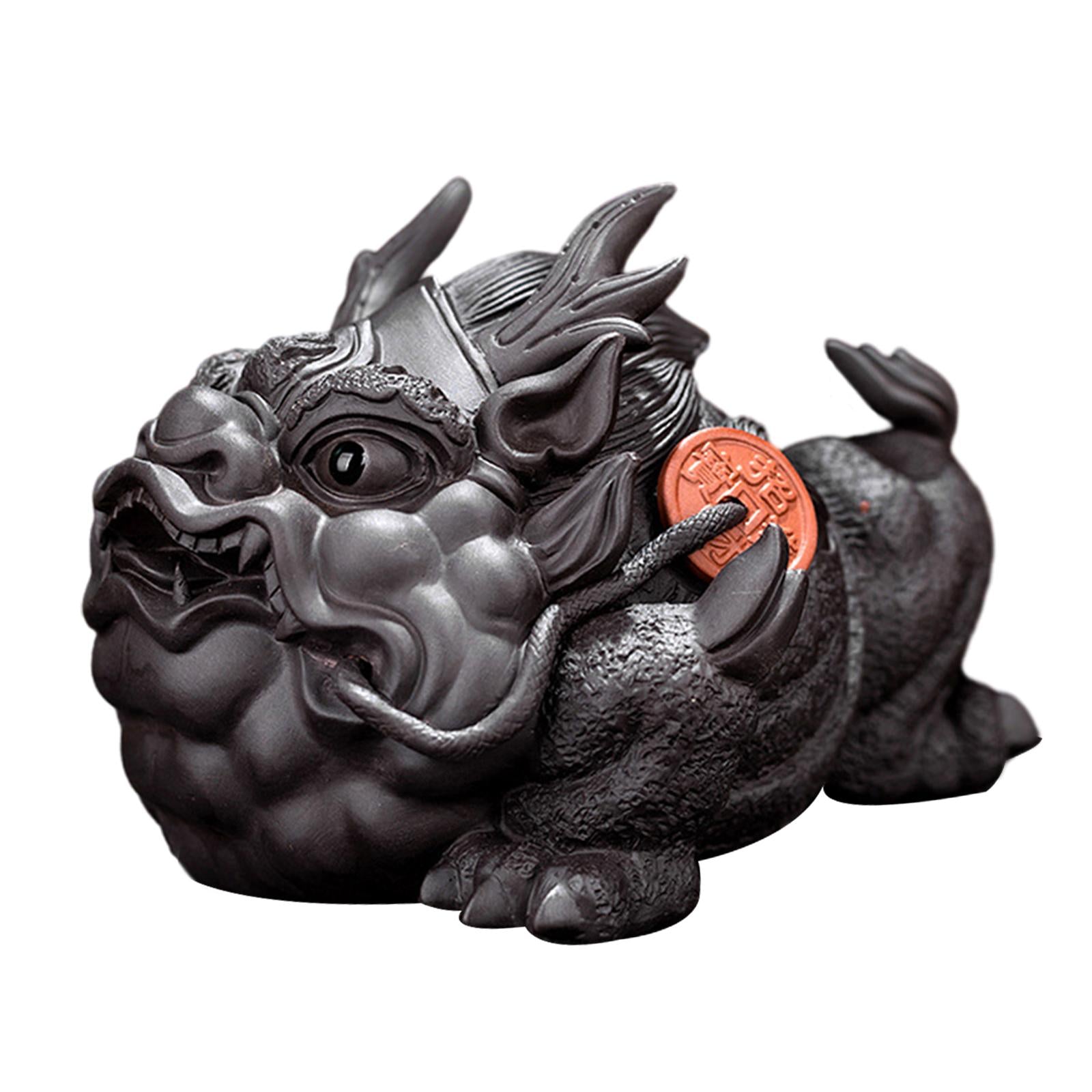 Toad Figurine Artwork Sculpture Tea Pet Sculpture for Desktop Bedroom Office black