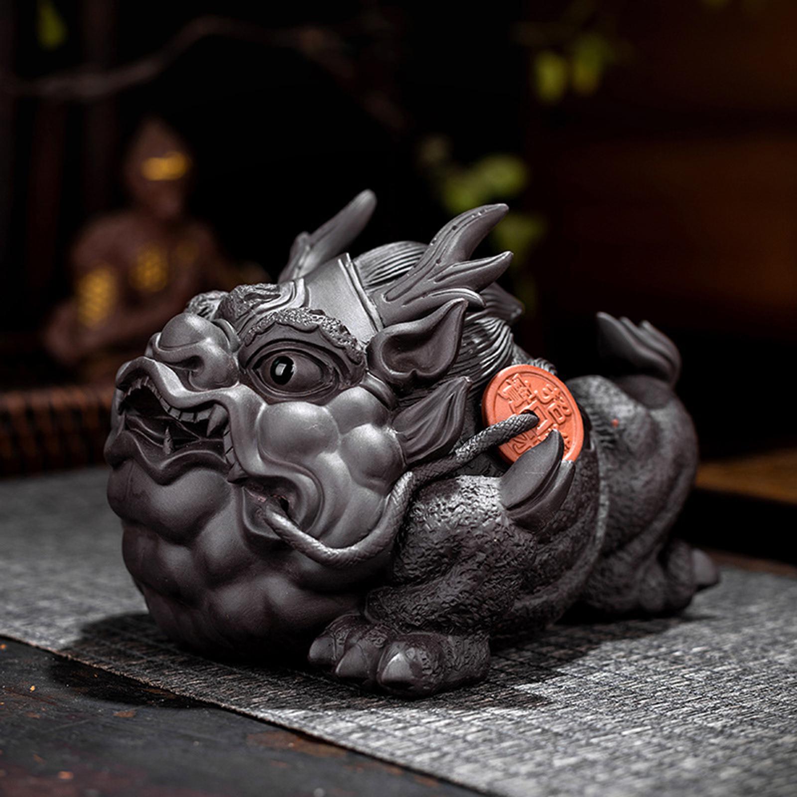 Toad Figurine Artwork Sculpture Tea Pet Sculpture for Desktop Bedroom Office black