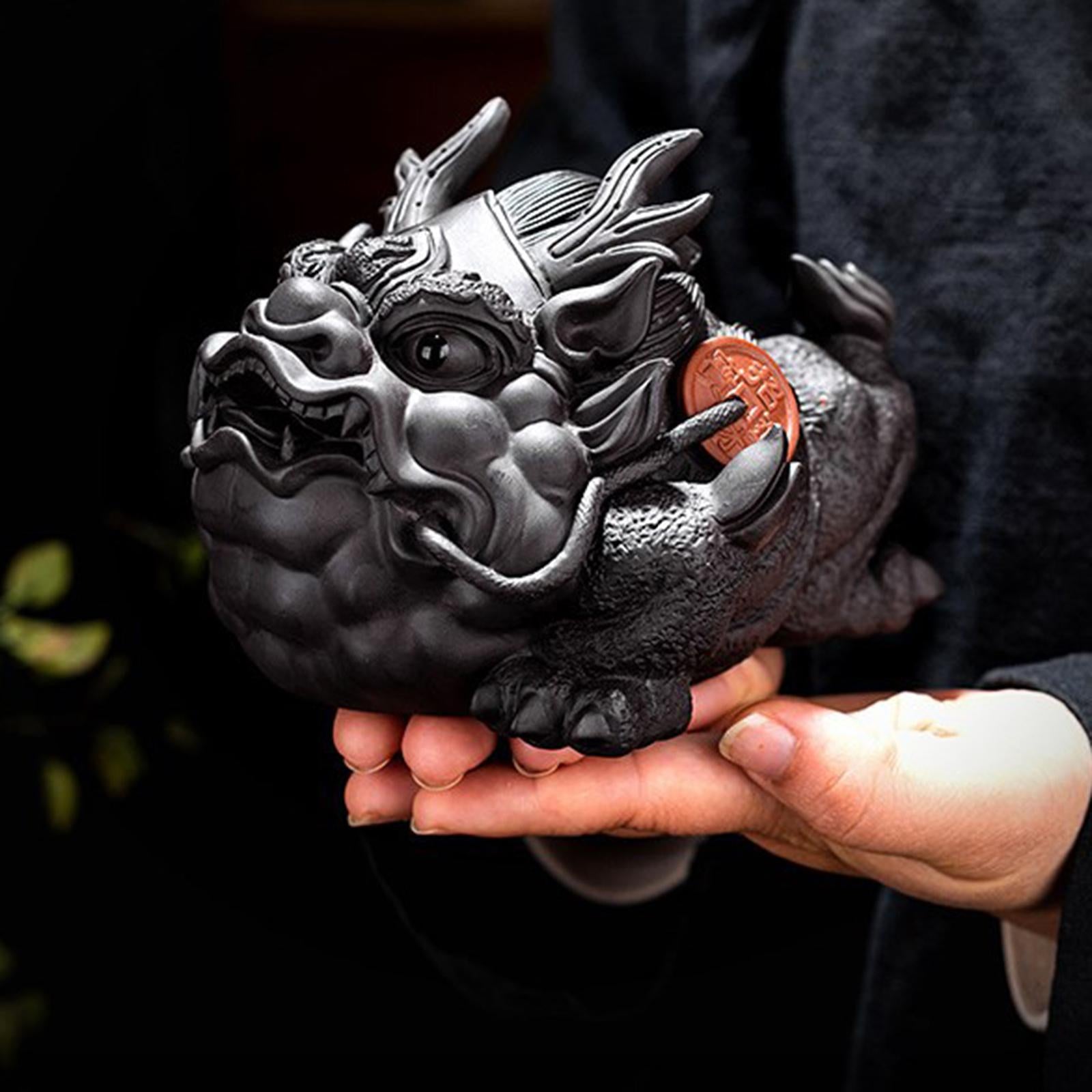 Toad Figurine Artwork Sculpture Tea Pet Sculpture for Desktop Bedroom Office black