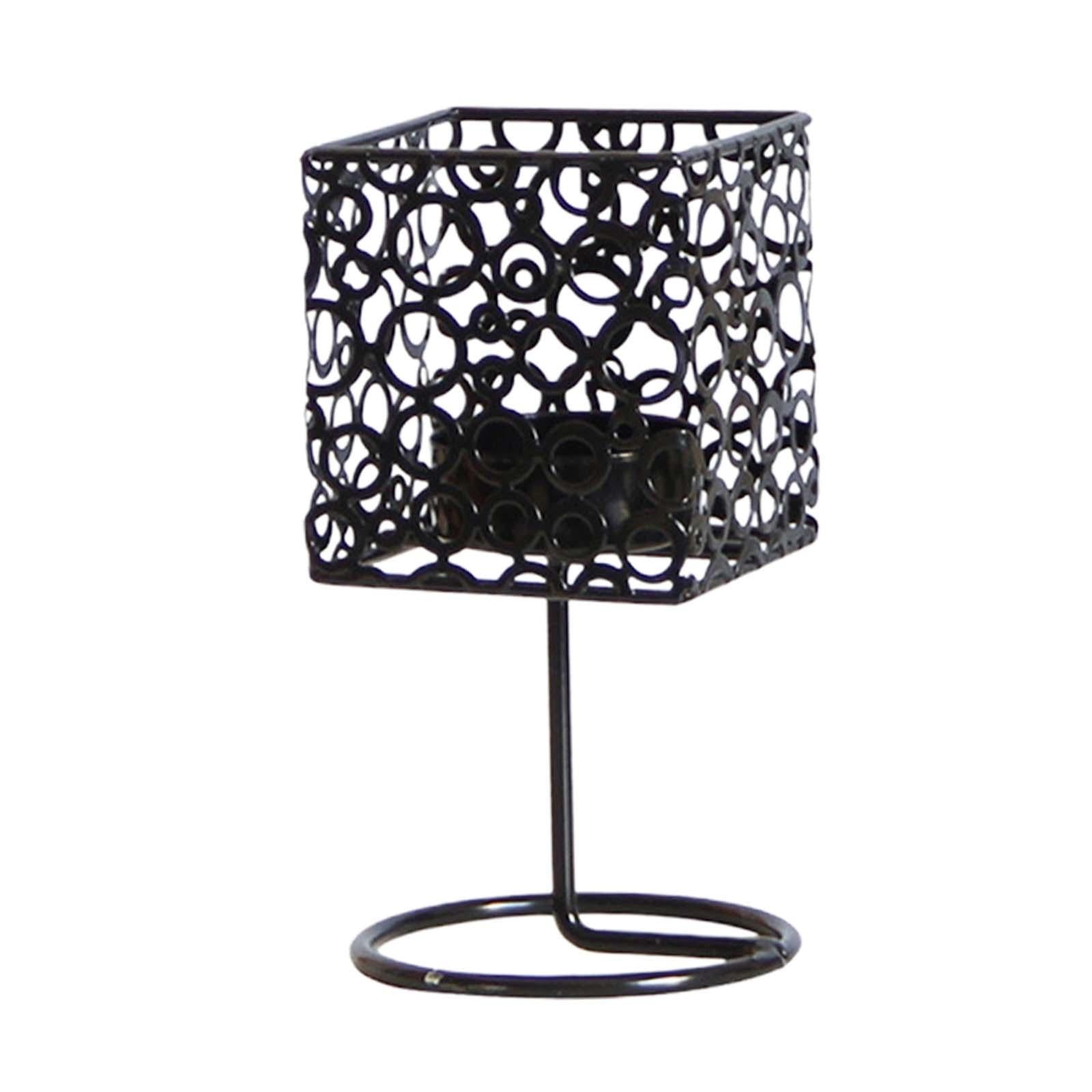 Tea Light Candle Holder Iron Candlestick for Dining Table Bedroom Decoration Black