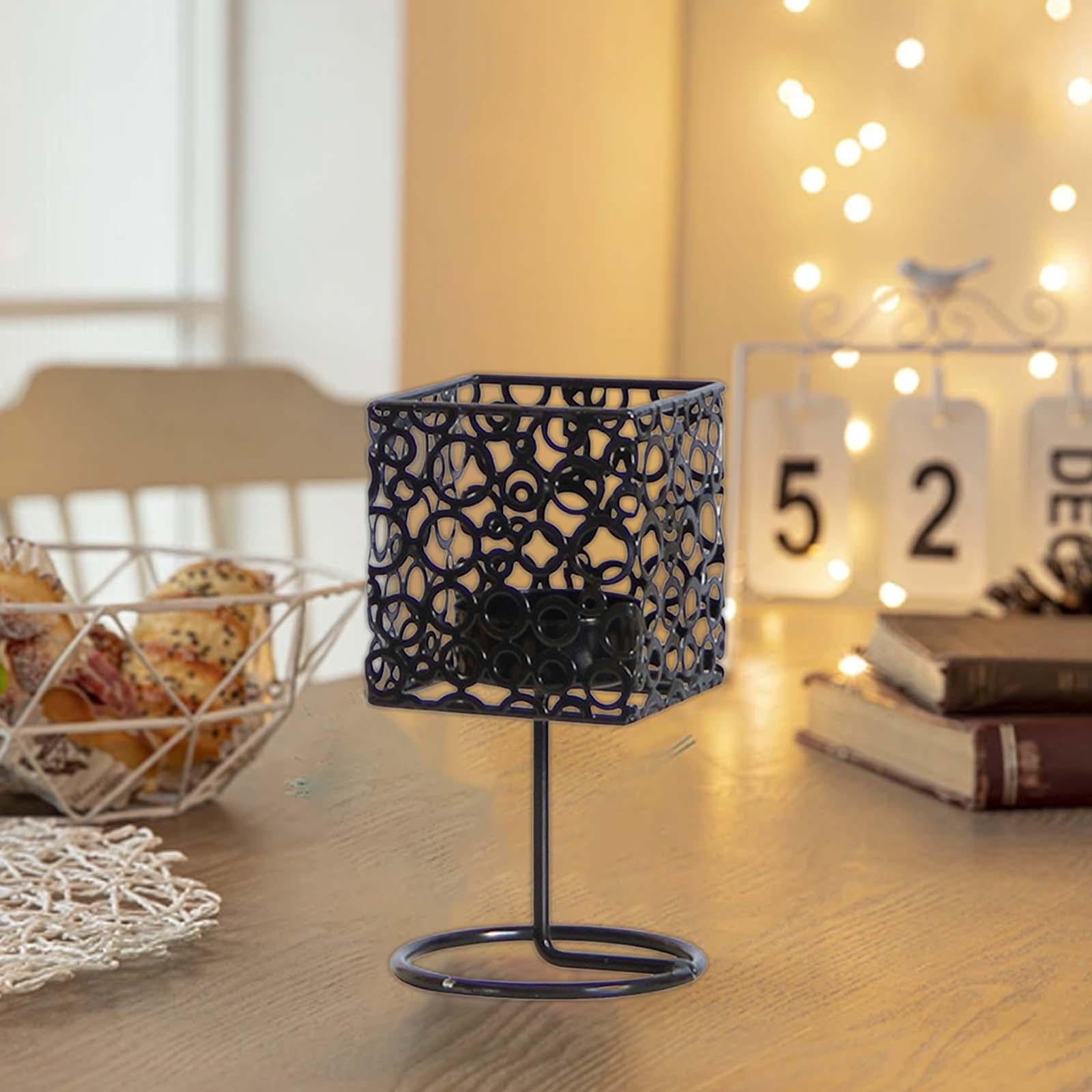 Tea Light Candle Holder Iron Candlestick for Dining Table Bedroom Decoration Black