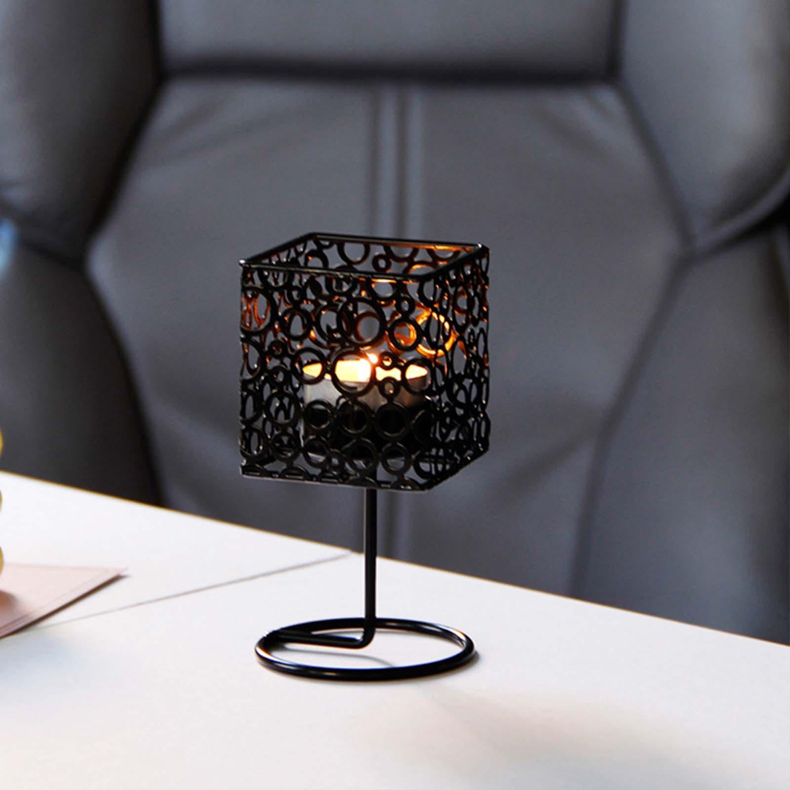 Tea Light Candle Holder Iron Candlestick for Dining Table Bedroom Decoration Black