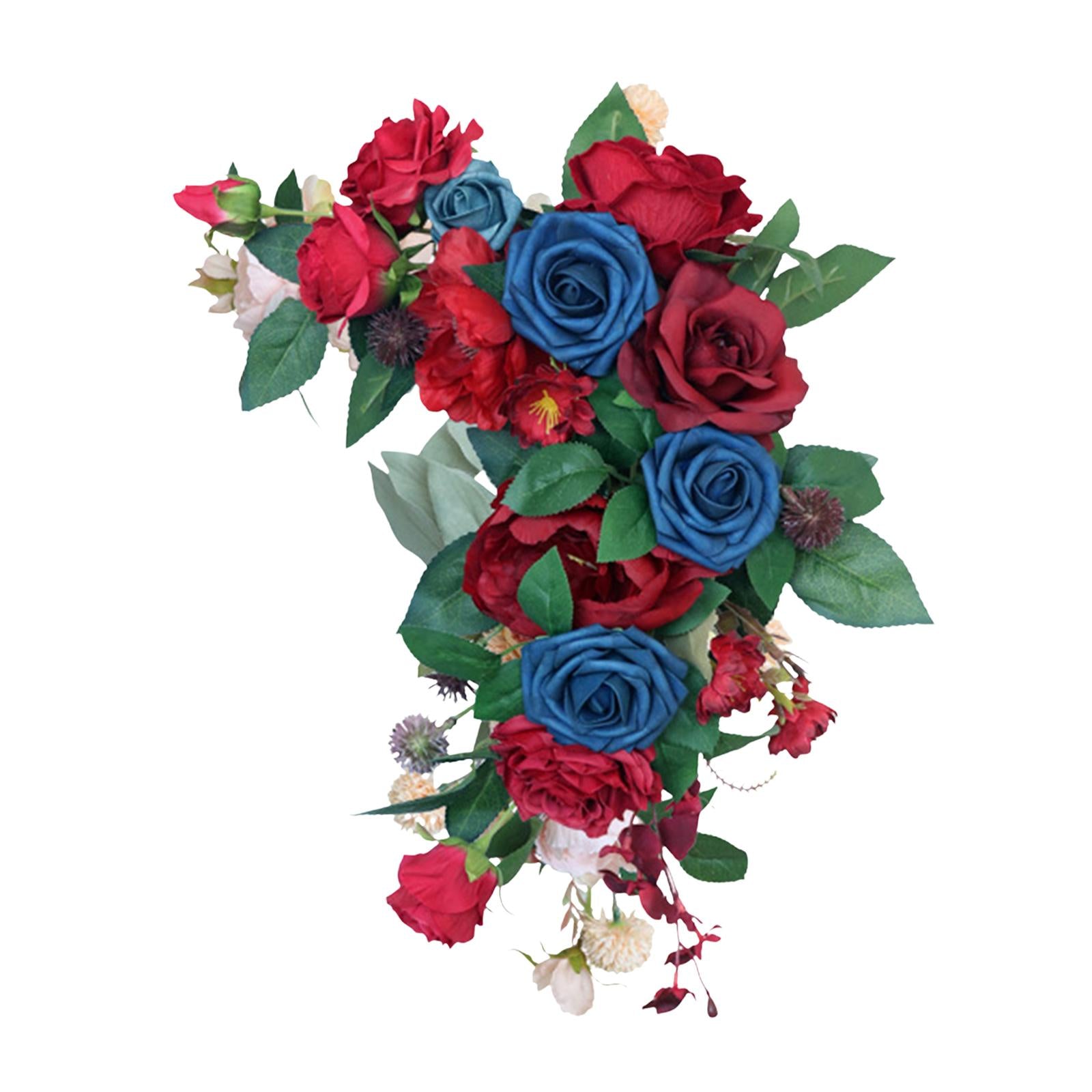 Artificial Flower Swag Fake Peony Silk Flowers for Backdrop Front Door Red Blue