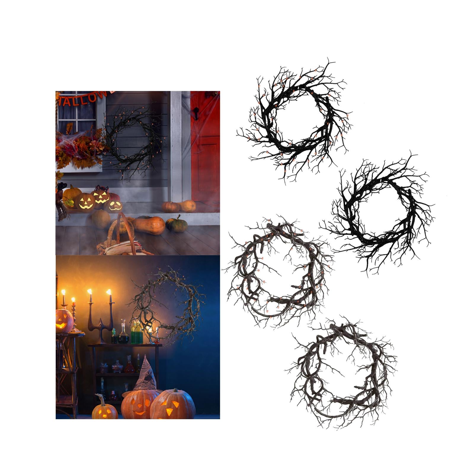 Halloween Wreath Hanging Spooky Black Branch Garland for Hotel Backyard Cafe Glitter Light