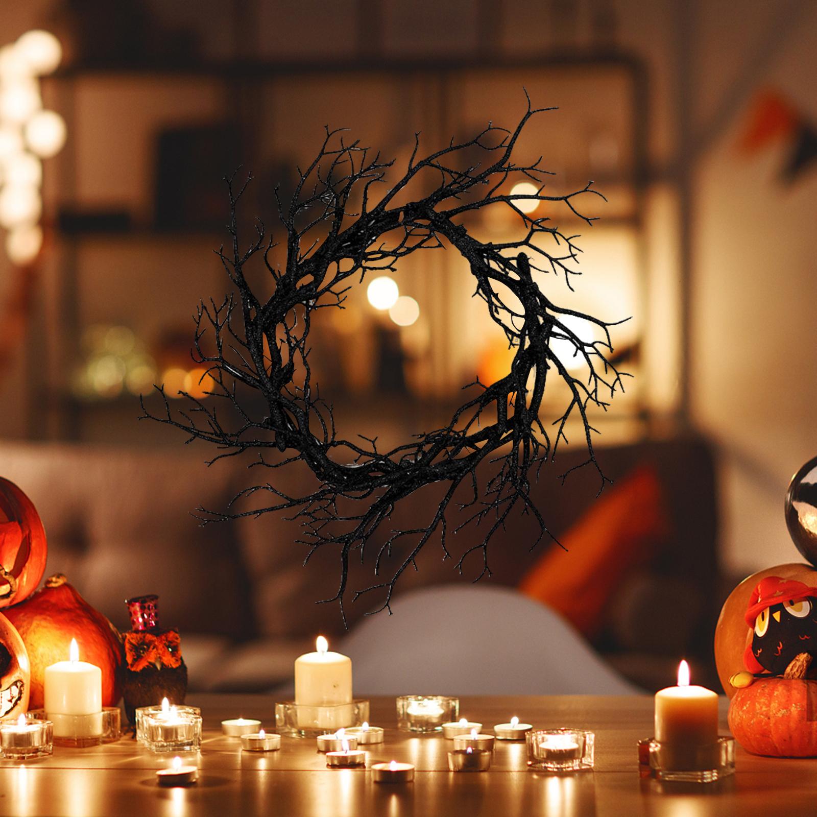 Halloween Wreath Hanging Spooky Black Branch Garland for Hotel Backyard Cafe Glitter No Glow