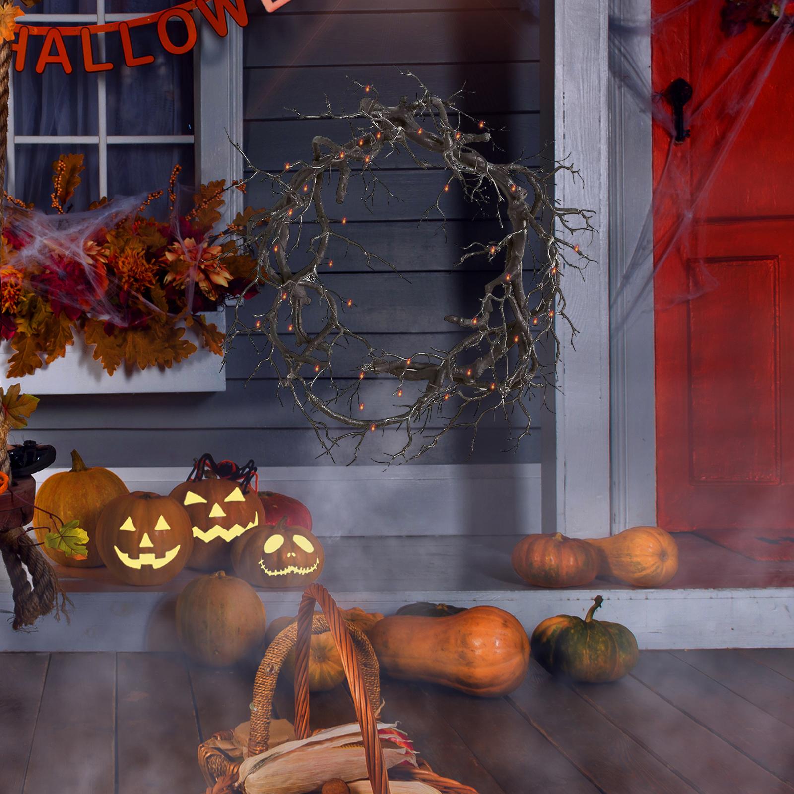 Halloween Wreath Hanging Spooky Black Branch Garland for Hotel Backyard Cafe No Glitter Light