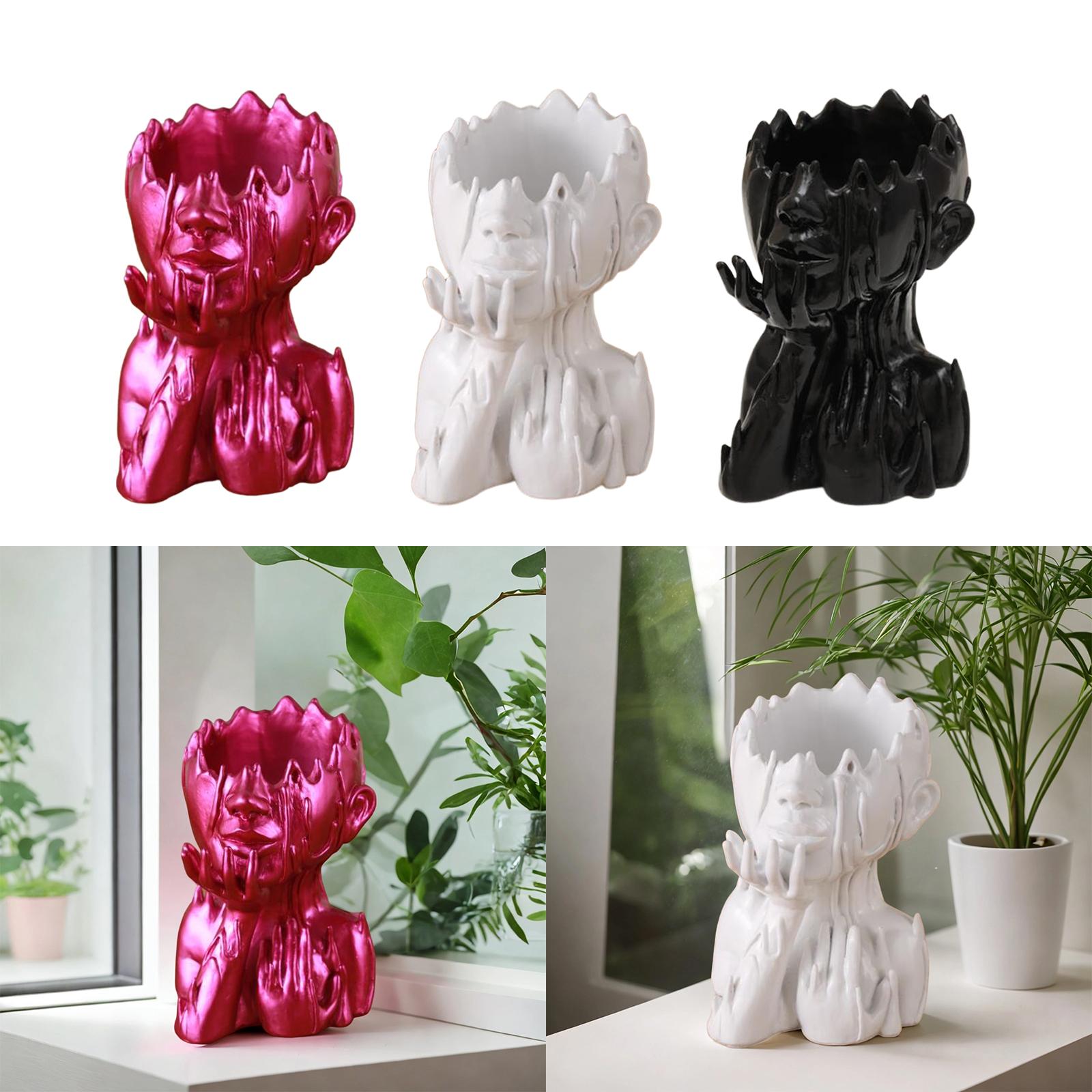 Head Planter Resin Face Flower Pot Novelty Garden Statue Face Planters Pots Rose Red