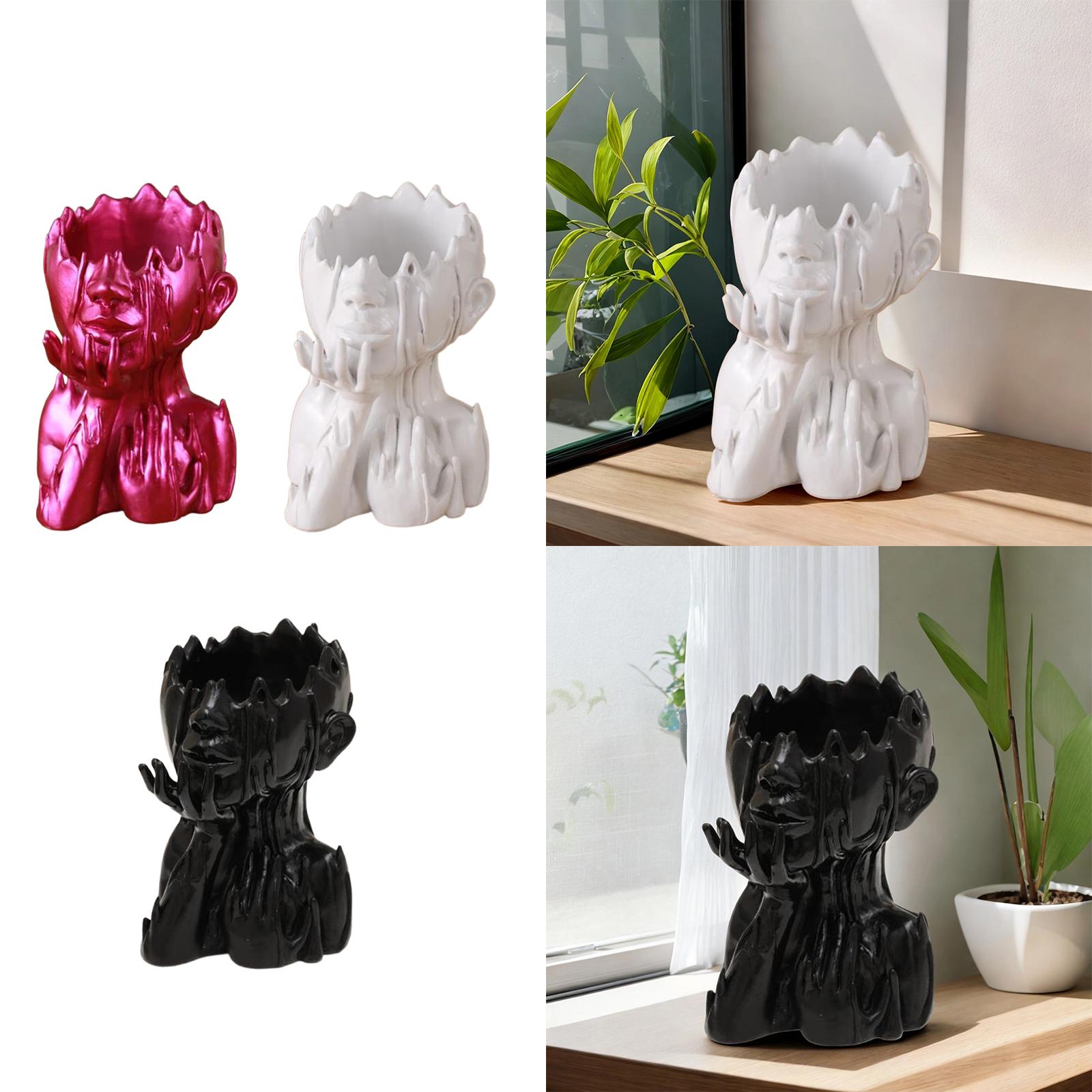 Head Planter Resin Face Flower Pot Novelty Garden Statue Face Planters Pots Rose Red