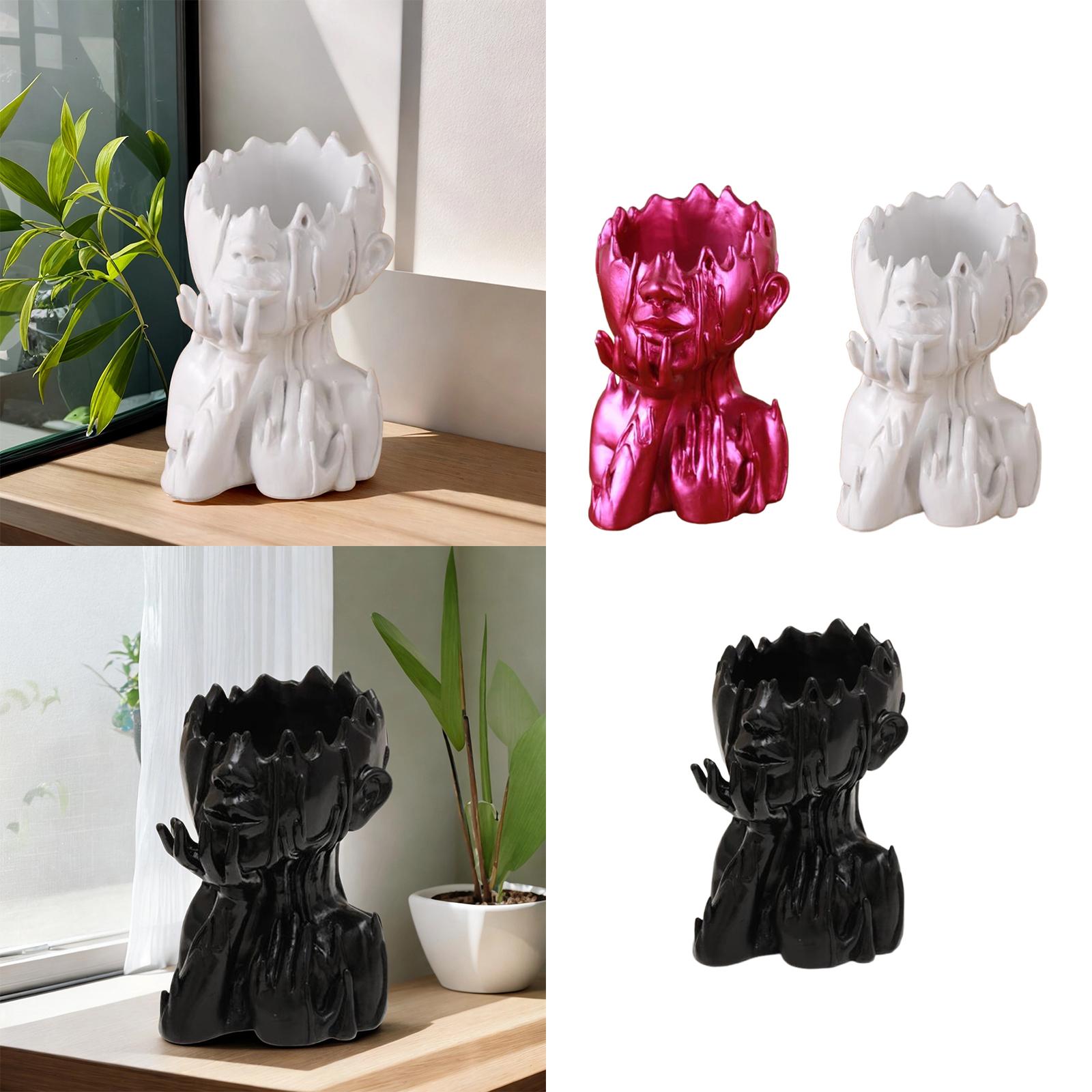 Head Planter Resin Face Flower Pot Novelty Garden Statue Face Planters Pots Rose Red
