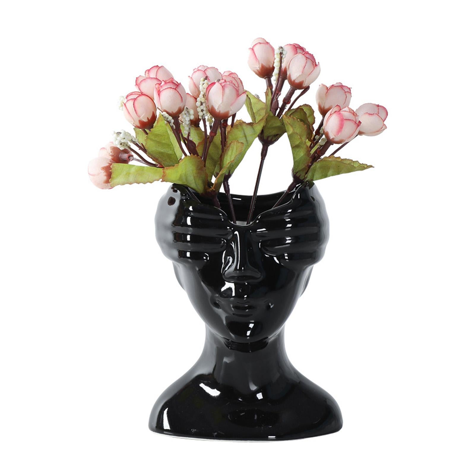 Human Face Flower Vase Head Planter Flower Pot Ceramic Vase for Wedding Home Black
