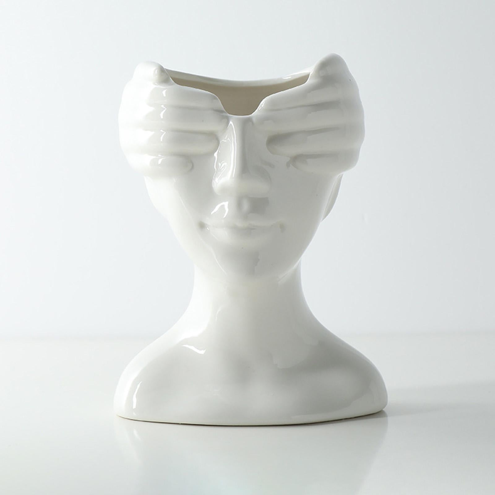 Human Face Flower Vase Head Planter Flower Pot Ceramic Vase for Wedding Home Black