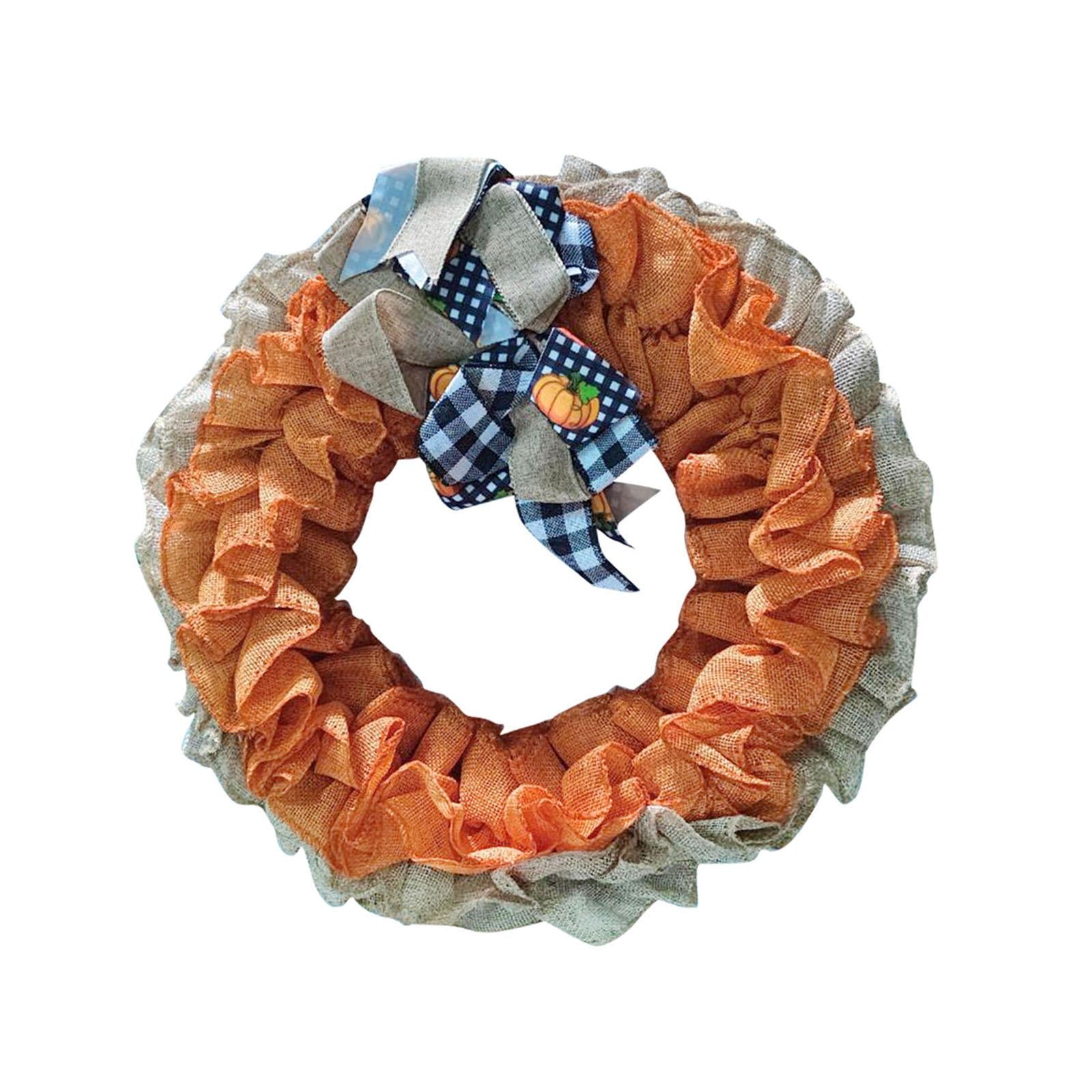 Fall Wreath Round Bow Tie Wreath Harvest Wreath for Farmhouse Halloween Wall
