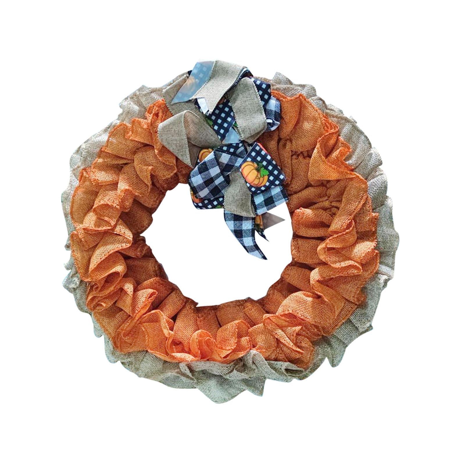 Fall Wreath Round Bow Tie Wreath Harvest Wreath for Farmhouse Halloween Wall
