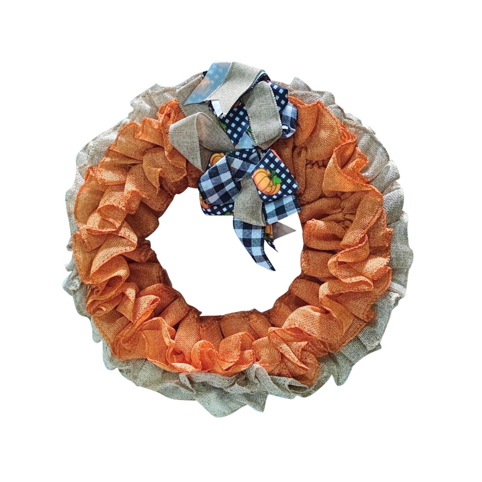 Fall Wreath Round Bow Tie Wreath Harvest Wreath for Farmhouse Halloween Wall