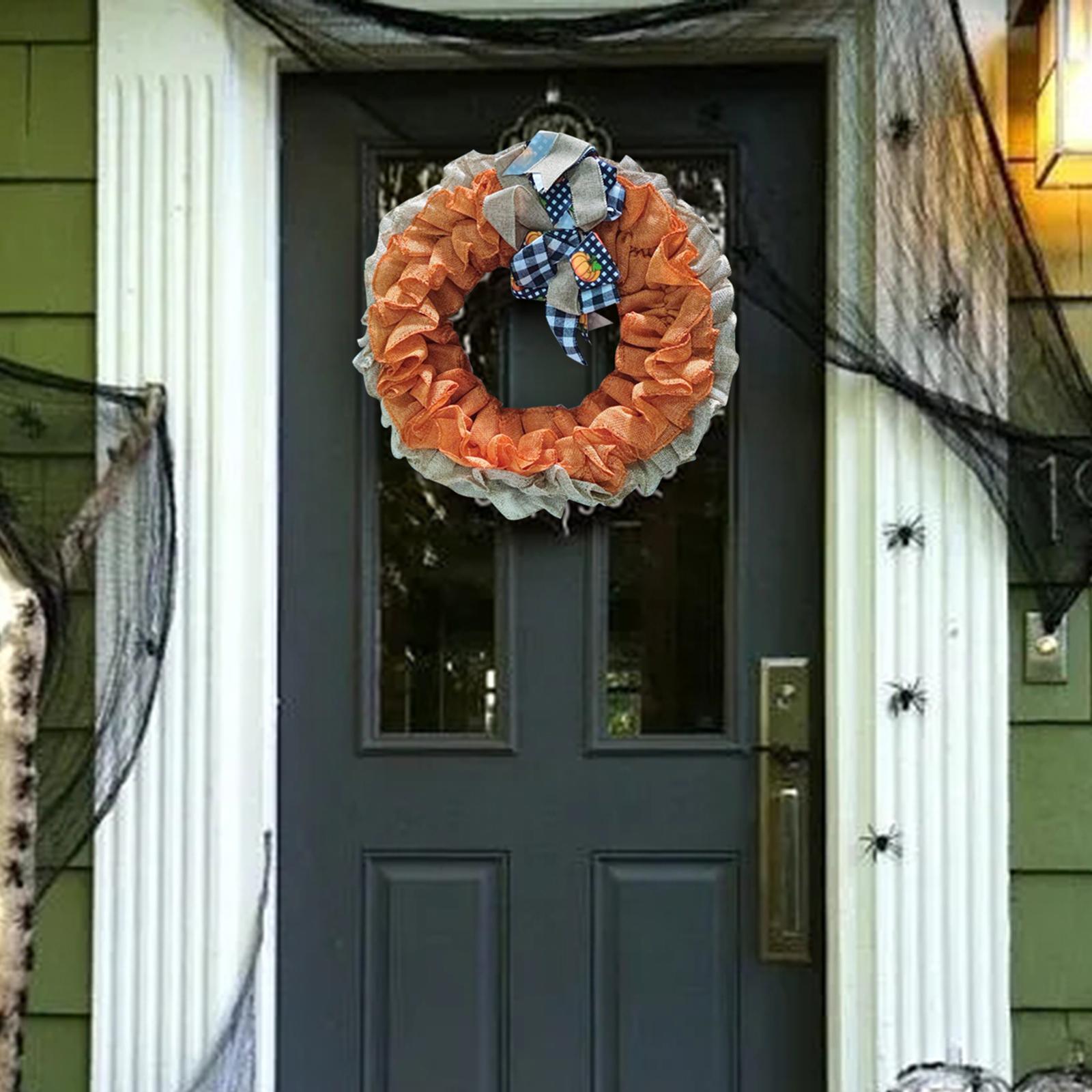 Fall Wreath Round Bow Tie Wreath Harvest Wreath for Farmhouse Halloween Wall
