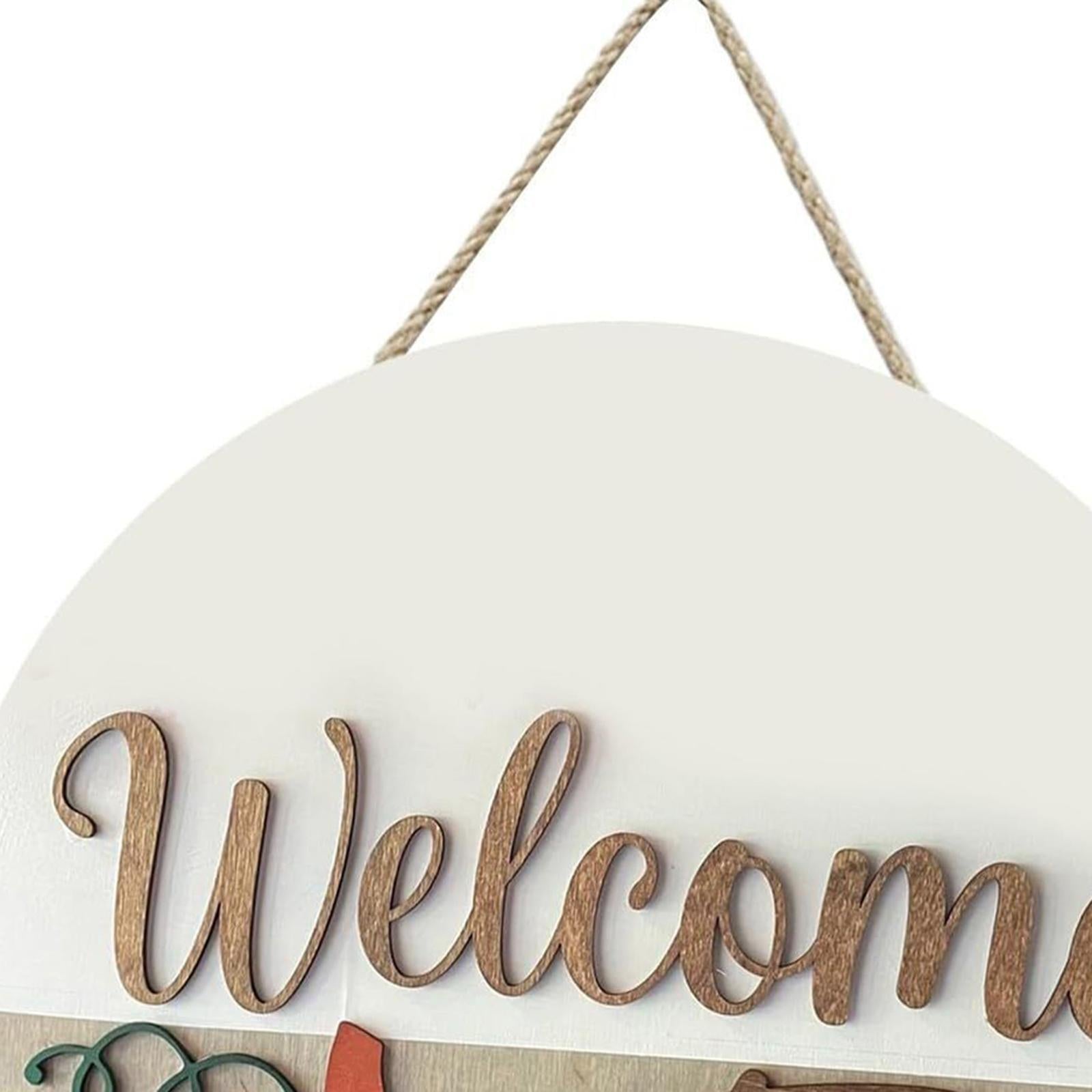 Pumpkin Sign Round Hanging Door Sign for Thanksgiving Day Front Porch Autumn white