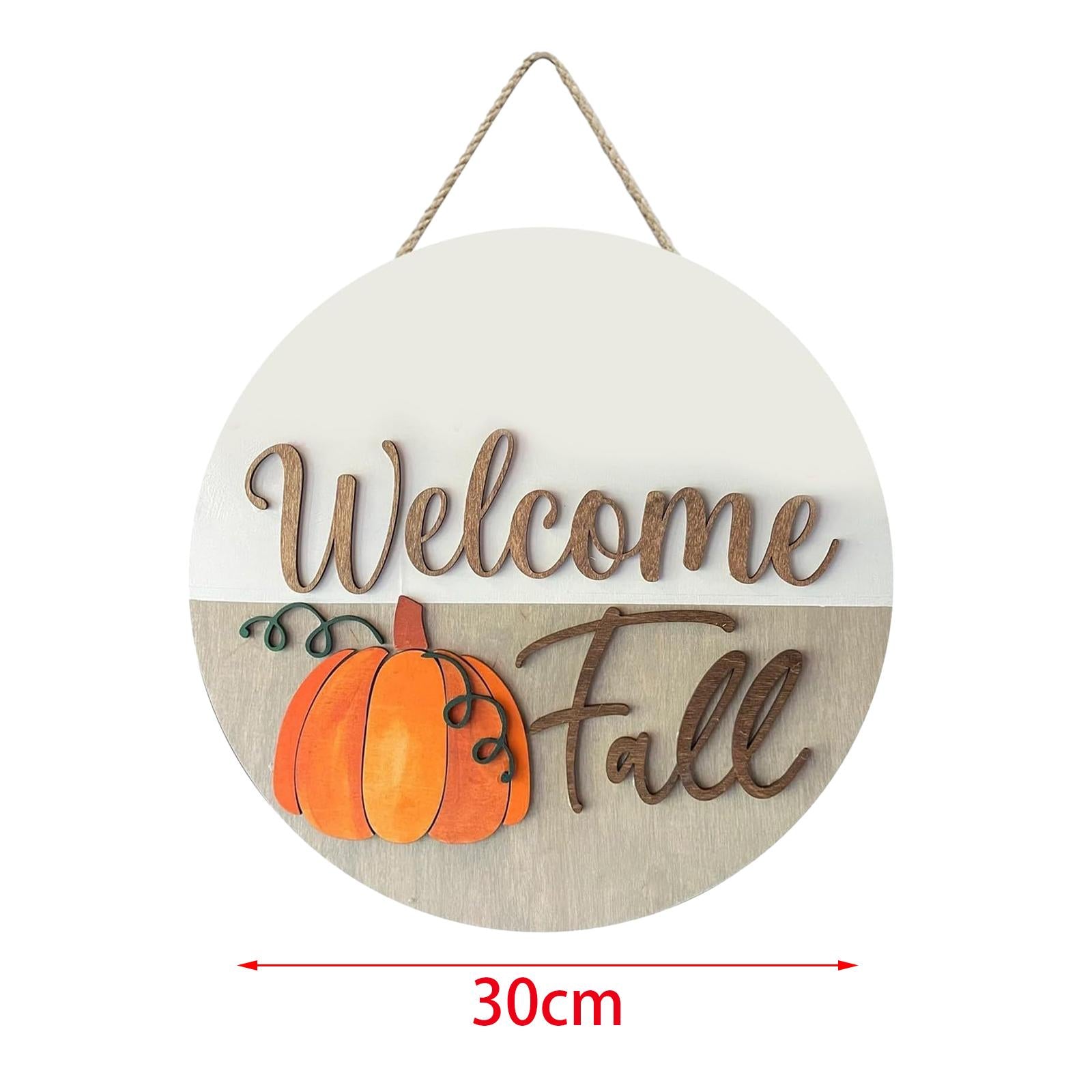 Pumpkin Sign Round Hanging Door Sign for Thanksgiving Day Front Porch Autumn white