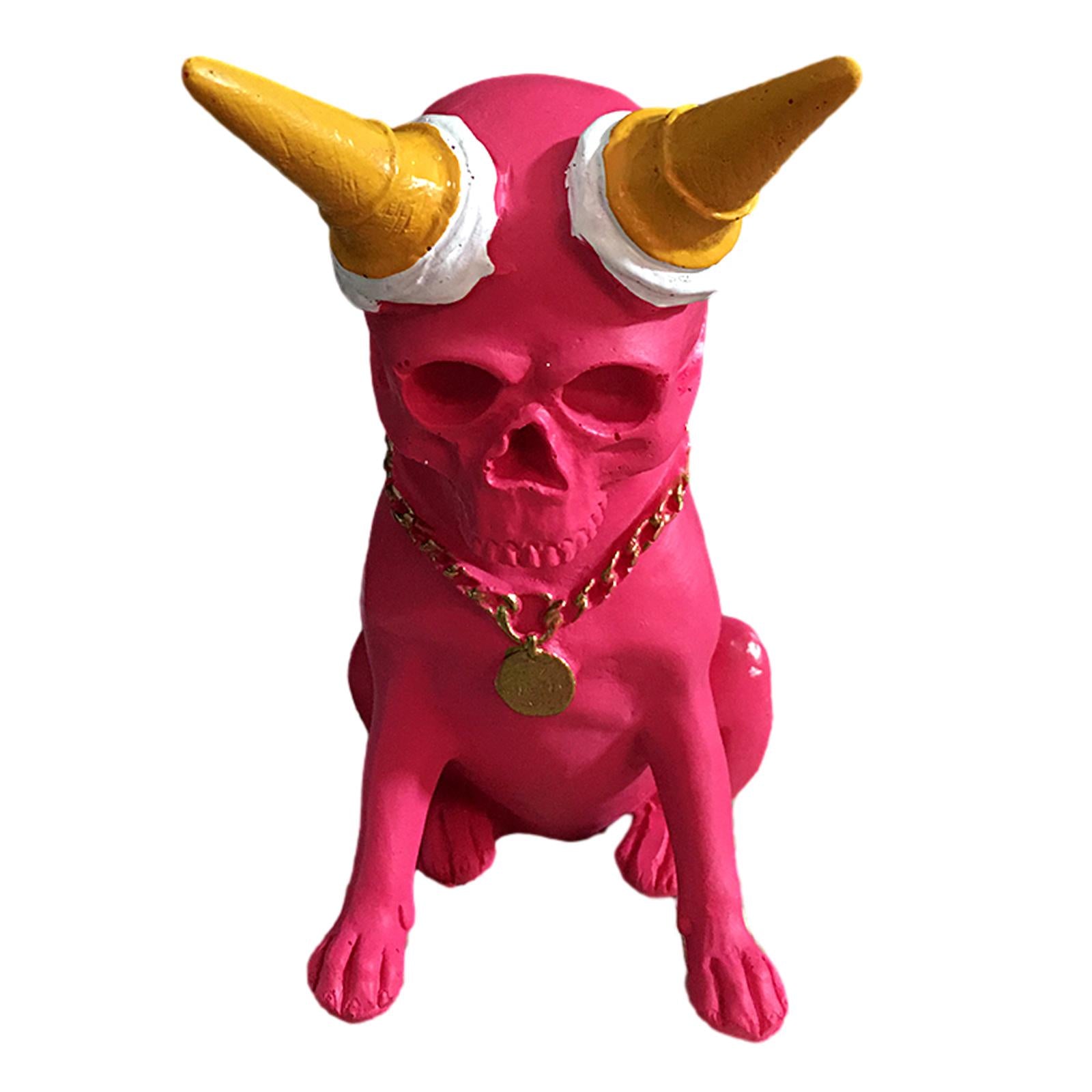 Skeleton Dog Statue Decor Skeleton Dog Figurine for Halloween Office Terrace Red