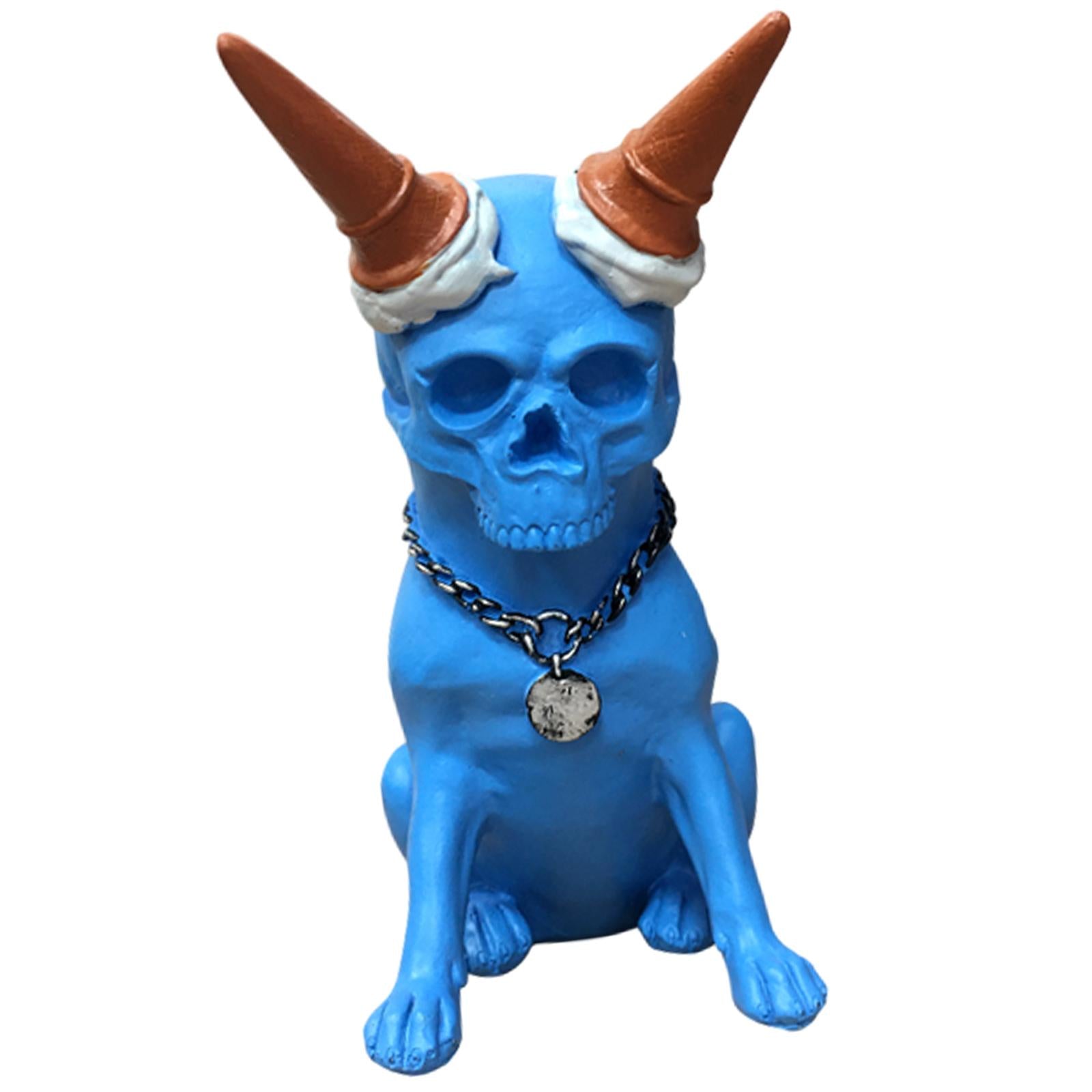 Skeleton Dog Statue Decor Skeleton Dog Figurine for Halloween Office Terrace Blue