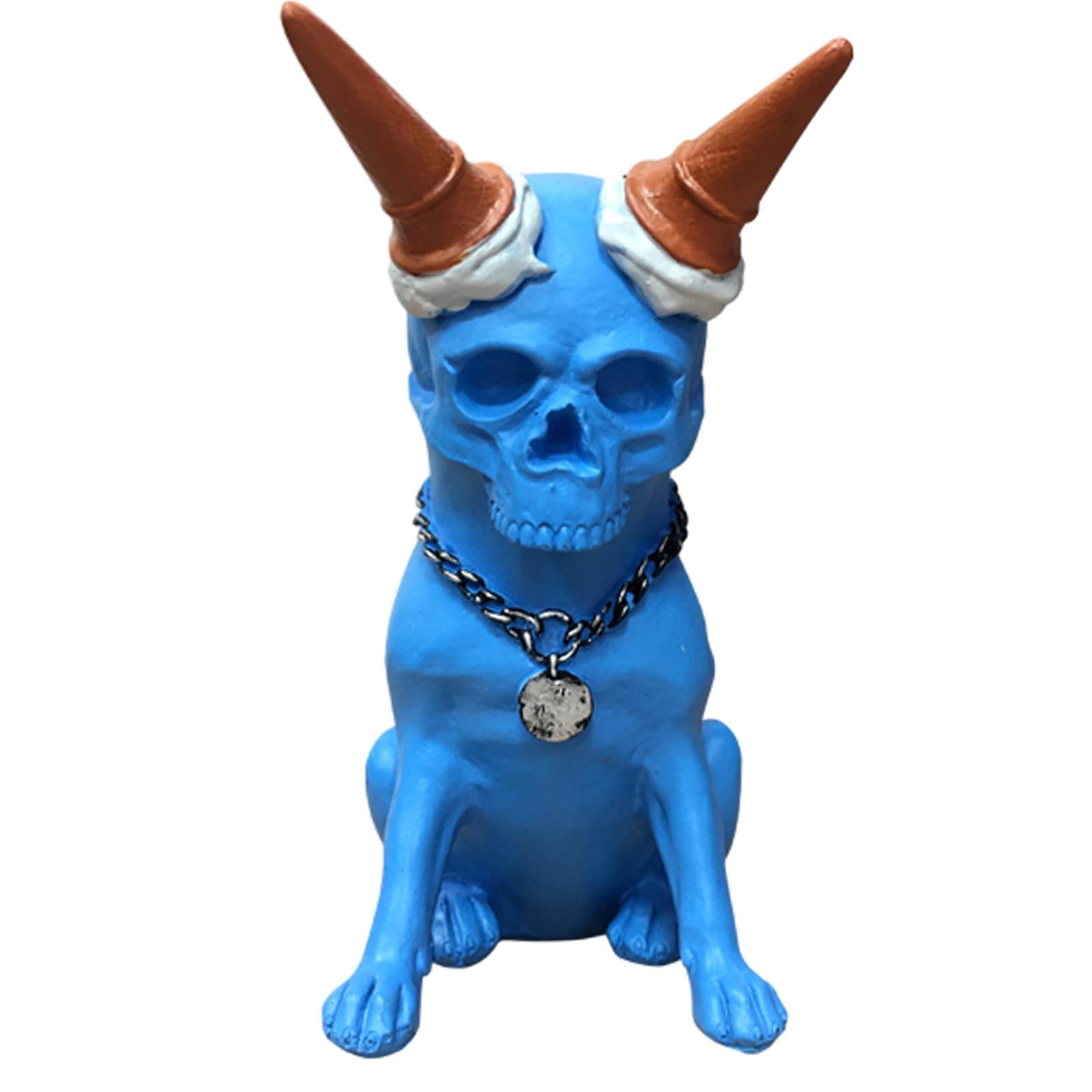 Skeleton Dog Statue Decor Skeleton Dog Figurine for Halloween Office Terrace Blue