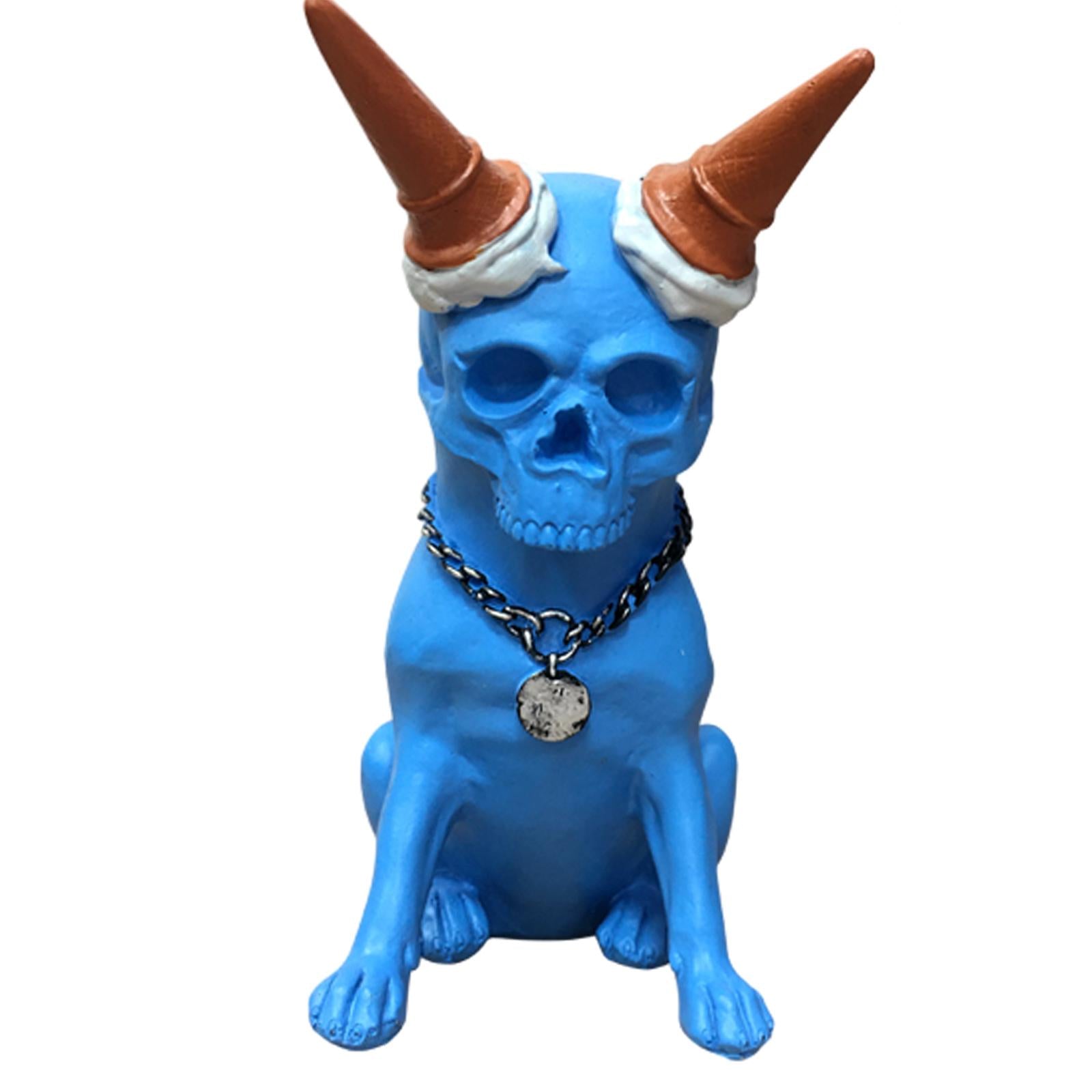 Skeleton Dog Statue Decor Skeleton Dog Figurine for Halloween Office Terrace Blue