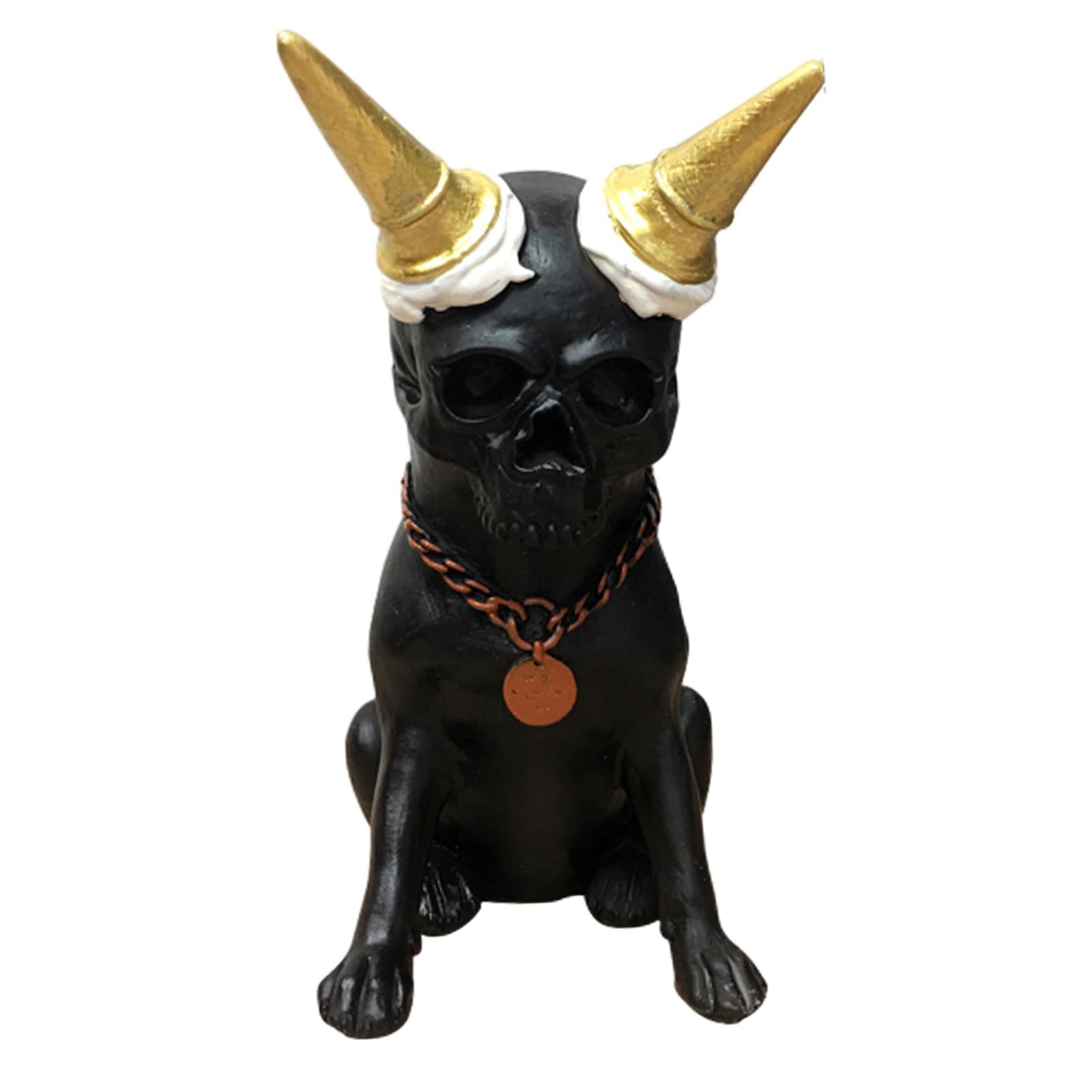 Skeleton Dog Statue Decor Skeleton Dog Figurine for Halloween Office Terrace Black